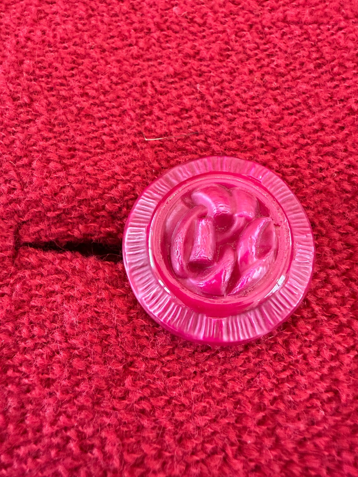 Vintage 1950s Shagmoor Cordonnet Bouclé Red Wool Swing Coat w/ Real Fur Collar