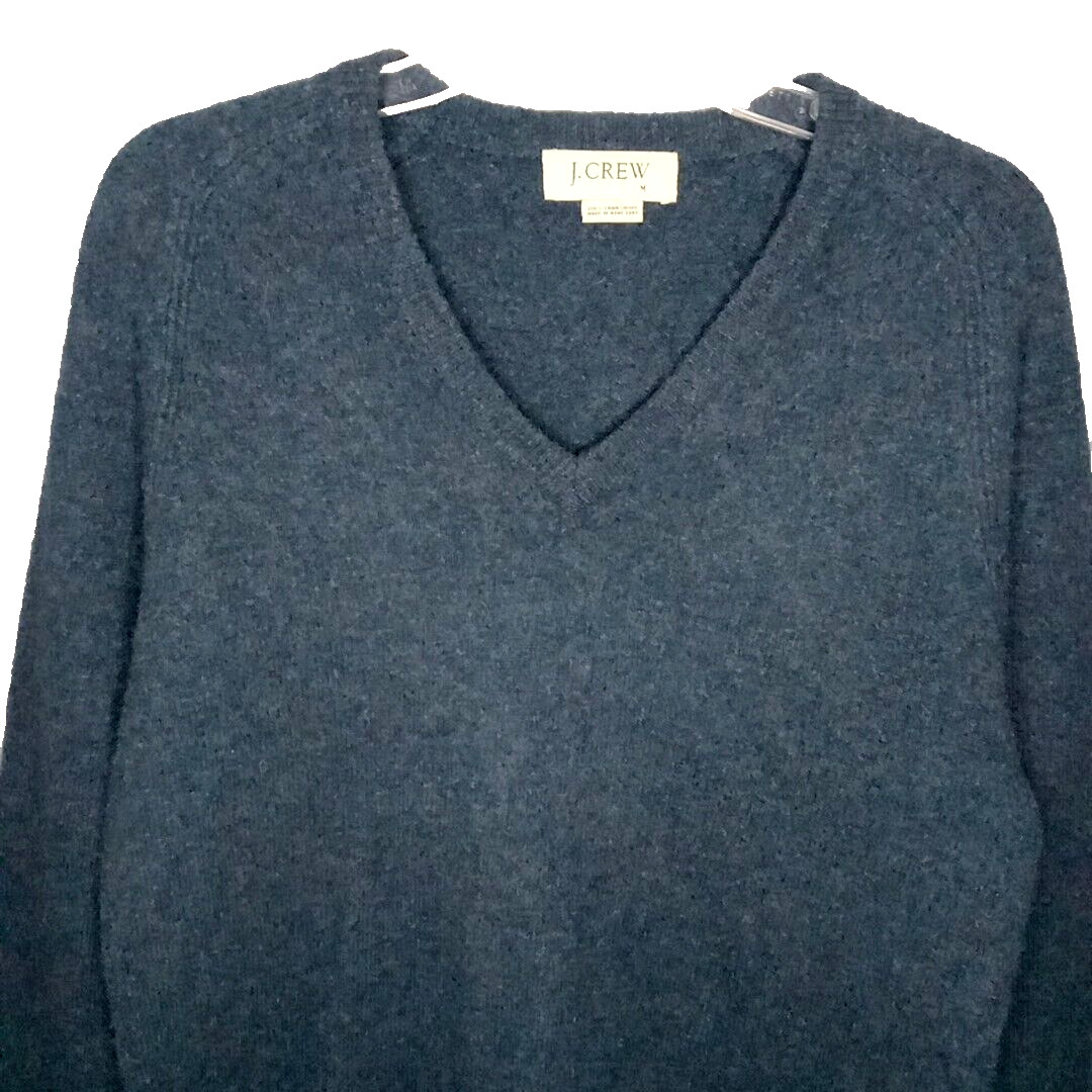 Vintage J Crew Sweater 100% Lambs Wool Womens Sz M Blue V-Neck Pullover Warm