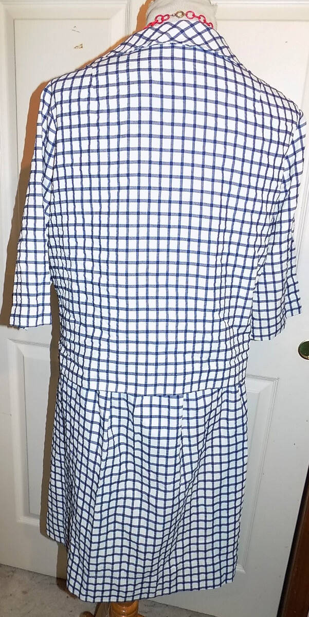 Vintage 60s Blue & White Ribbed Windowpane Cay Artley Suit B44 Size 22 1/2