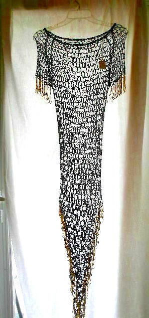 New! Women’s Handcrafted Black and Gold Crotched and Beaded Dress/ Size Small