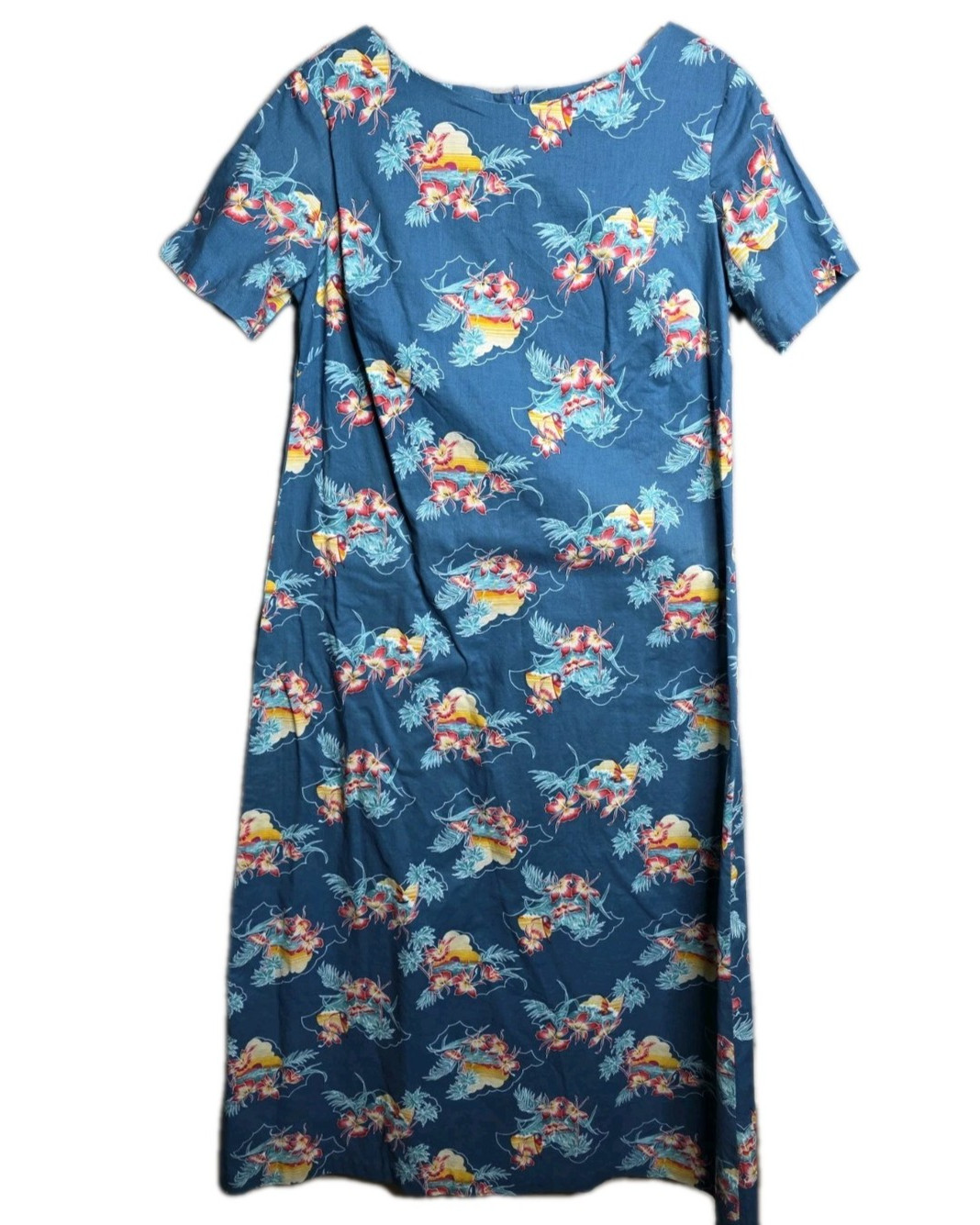 VTG Made in Hawaii Blue Floral Zip Back Maxi Dress Size M-L See Measurements
