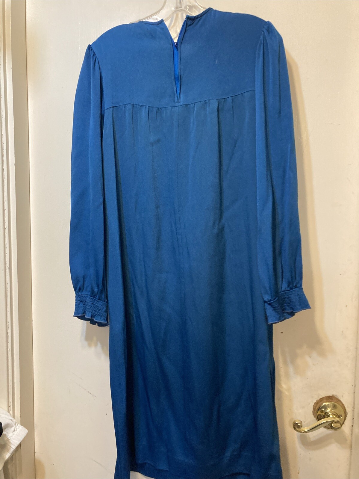 LF Petite Vintage Teal Rayon Dress Puff Sleeve 70s Women’s 14