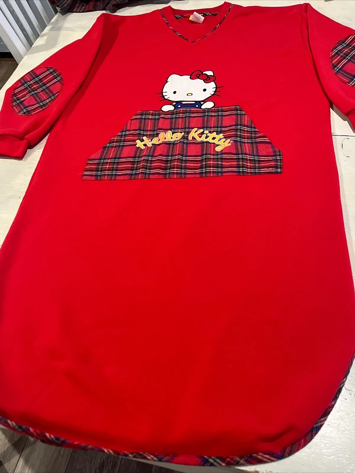 Sanrio Hello Kitty Nightgown Women’s L Red Fleece Lined Vintage