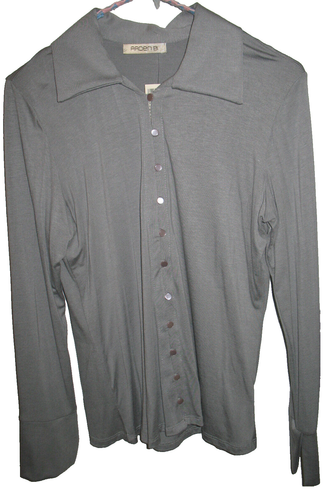 VINTAGE Arden B Steel Grey Gray Button Up Collared Blouse Shirt Size Large L