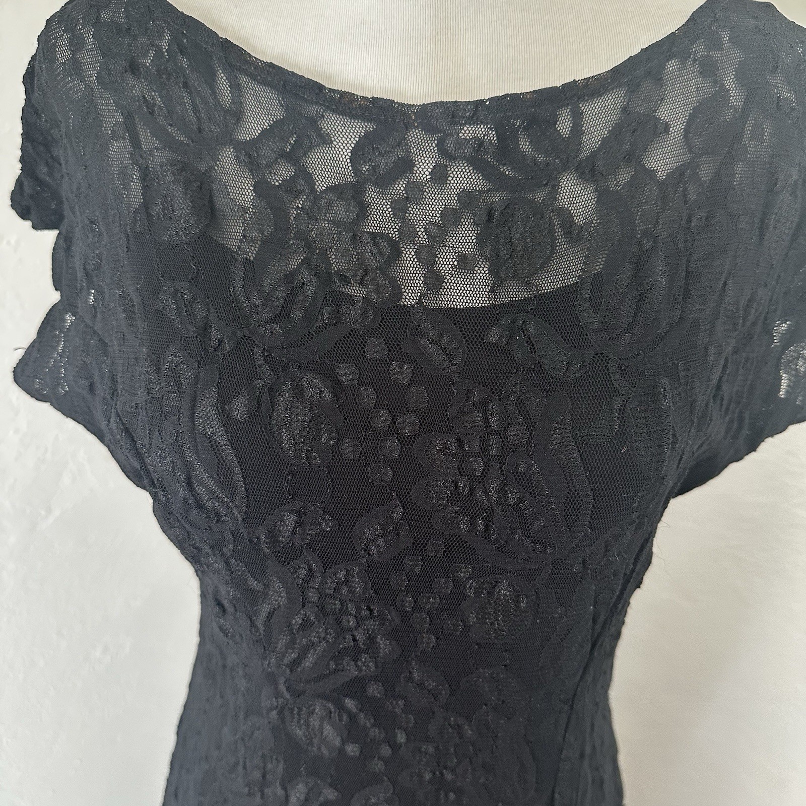 Vtg All That Jazz Black Dress Womens S Black Lace Midi Goth Witchcore Dark Fairy