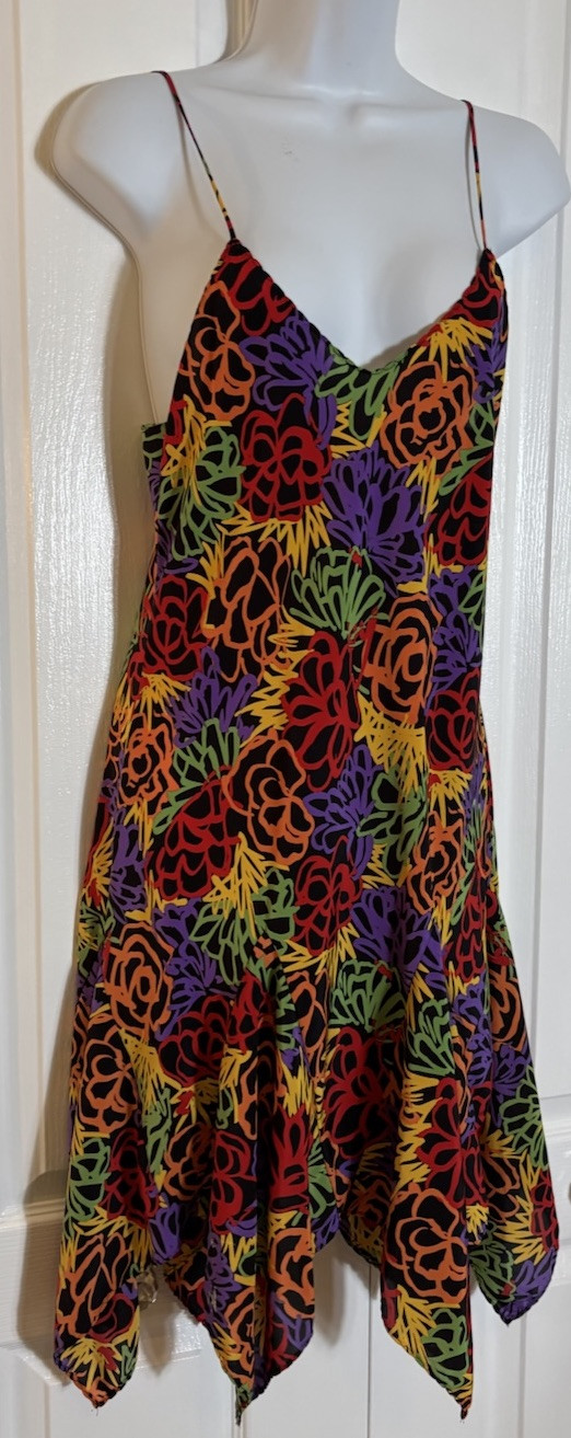 Vtg Papillon by Paula Corbone Nightgown Bold Print Handkerchief Hem USA Small