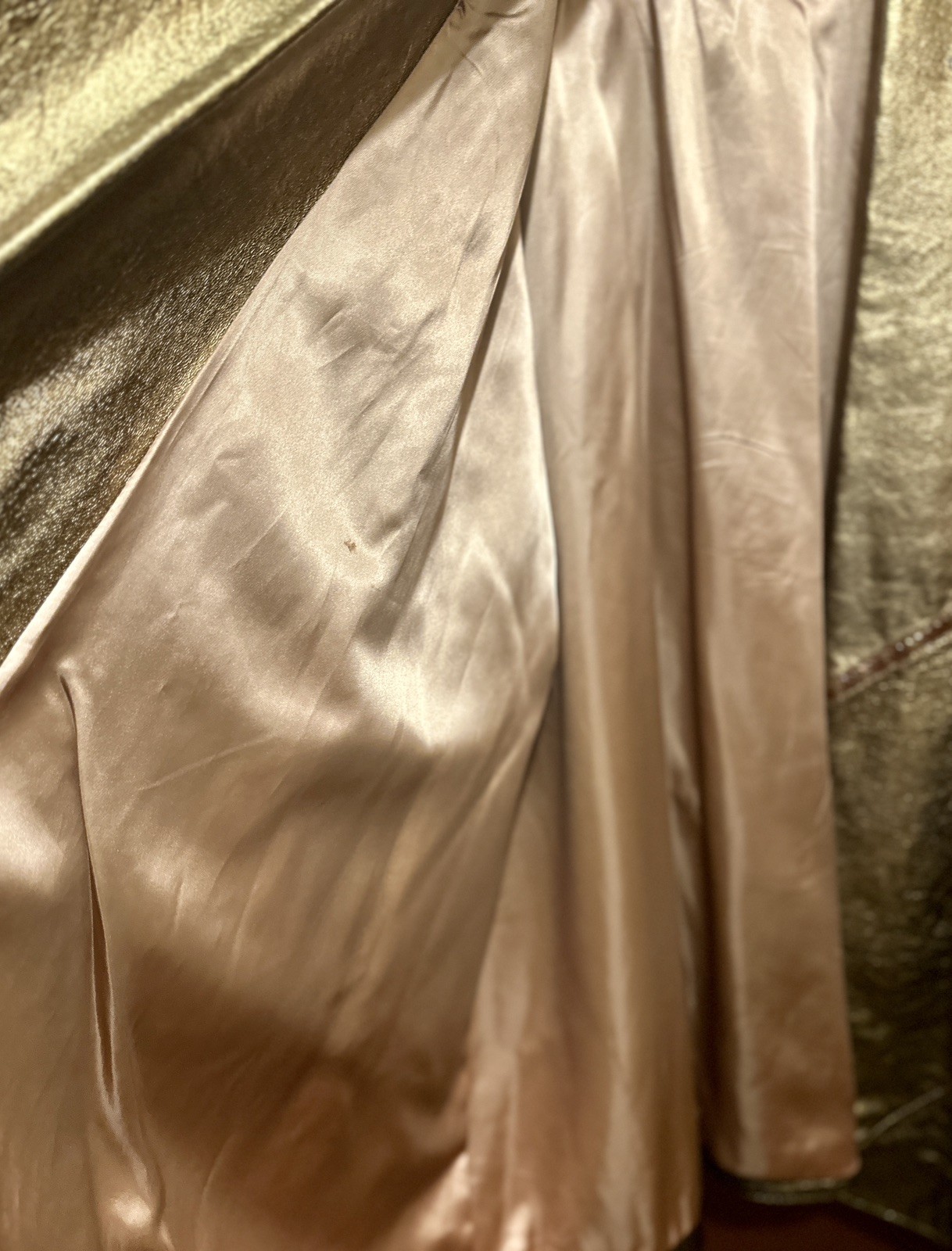 VTG 80s Kanar Gold Lame Metallic Leather Swing Coat Hollywood Glam XL / 2XL