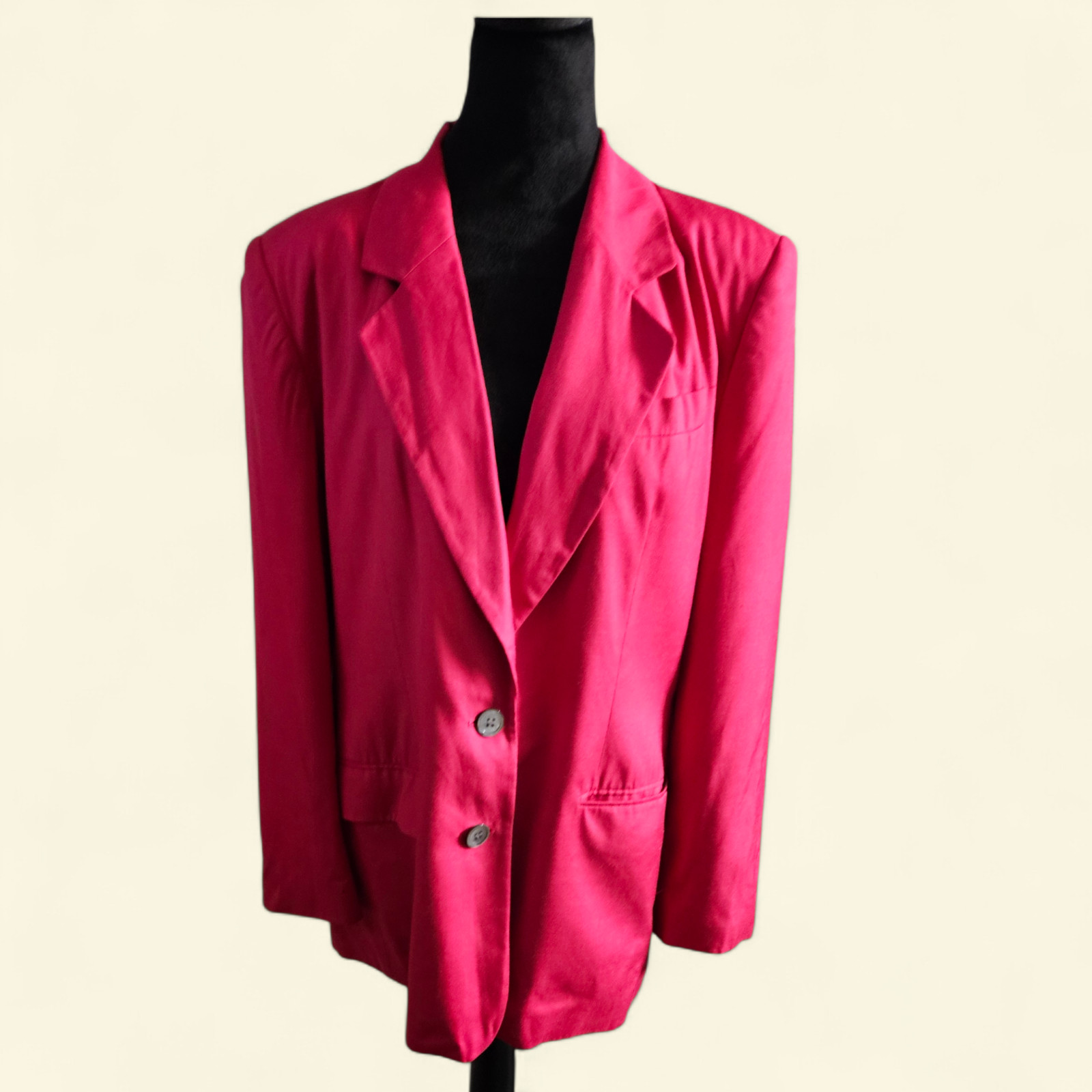 Talbots Blazer Hot Pink Fuchsia Silk Blend Oversized Padded Shoulders Size 12