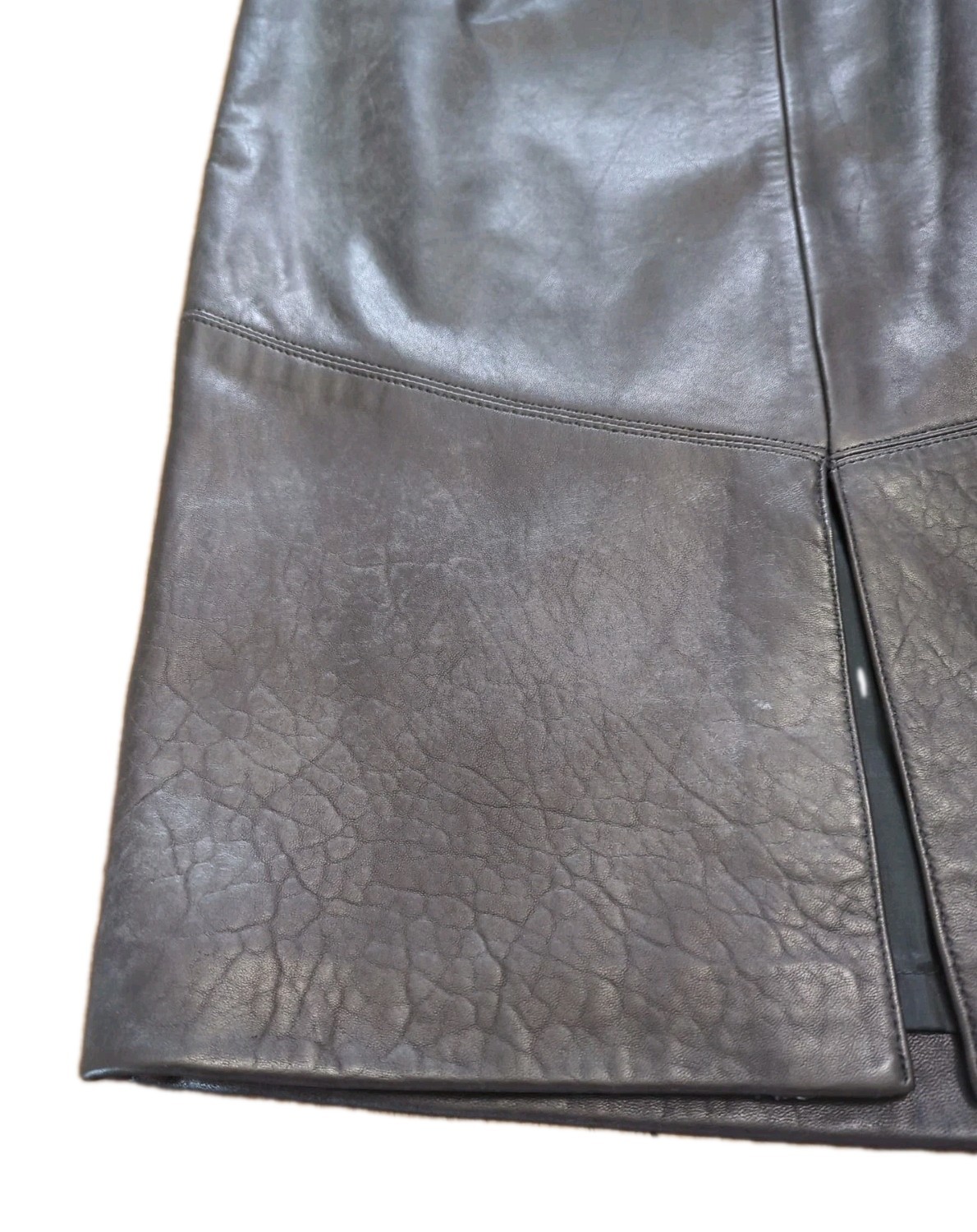 Vintage Black Leather Pencil Skirt Zipper With Snap Closure Front Slit Size 9/10