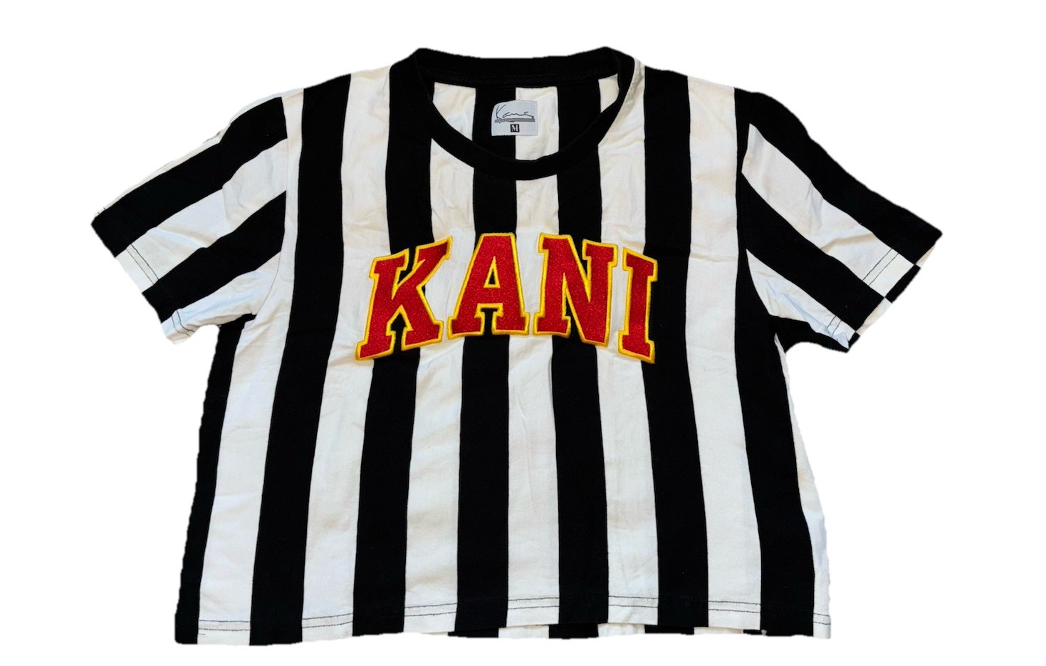 Karl Kani T-Shirt Size M Womens Black White Striped Sweatshirt Polo Luxury Classy