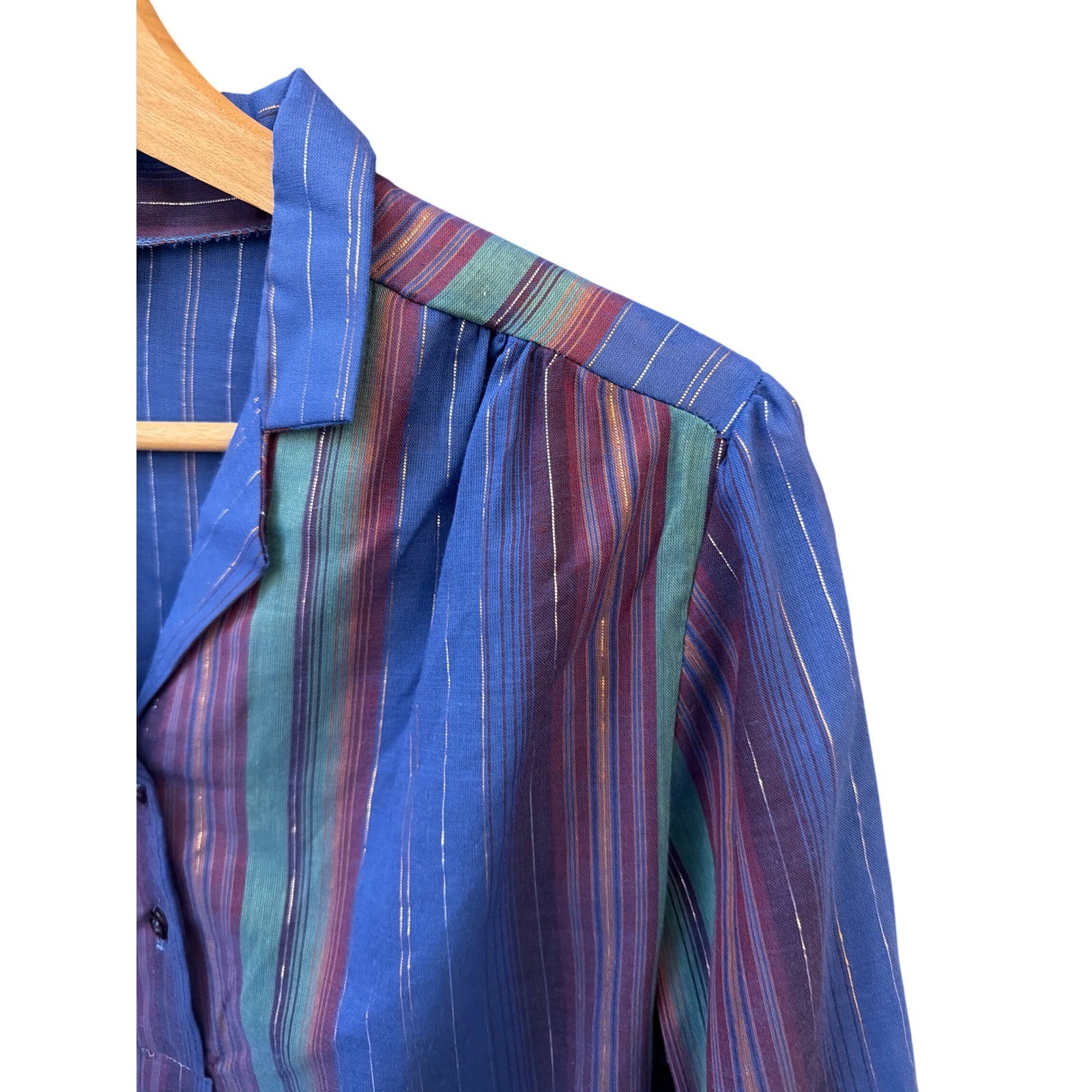 Vintage Boho Striped Blouse Retro Disco Metallic Shimmer Jewel Tone Lurex Glam