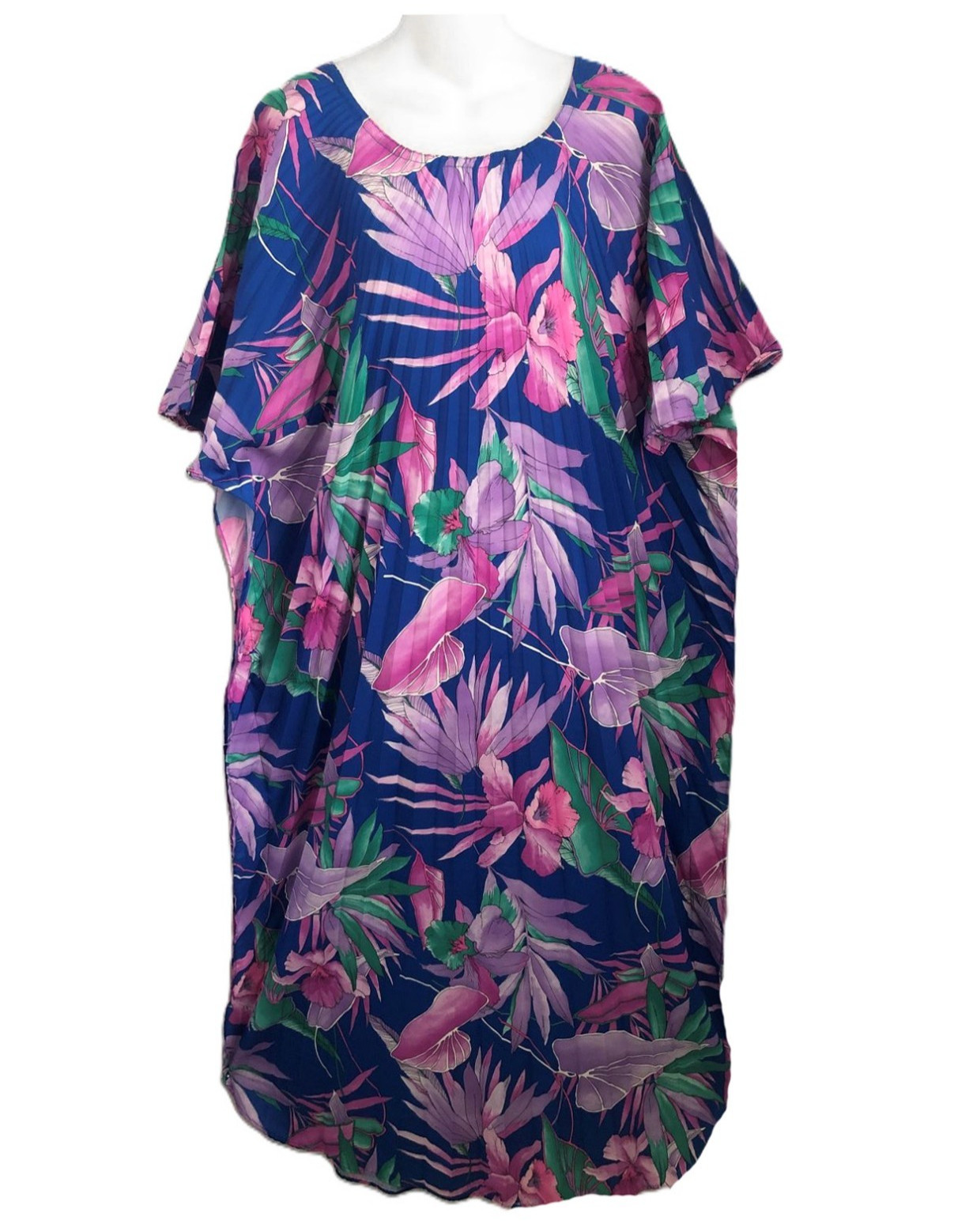 Vintage 70s Hawaiian Floral Caftan MuuMuu Maxi Dress OS