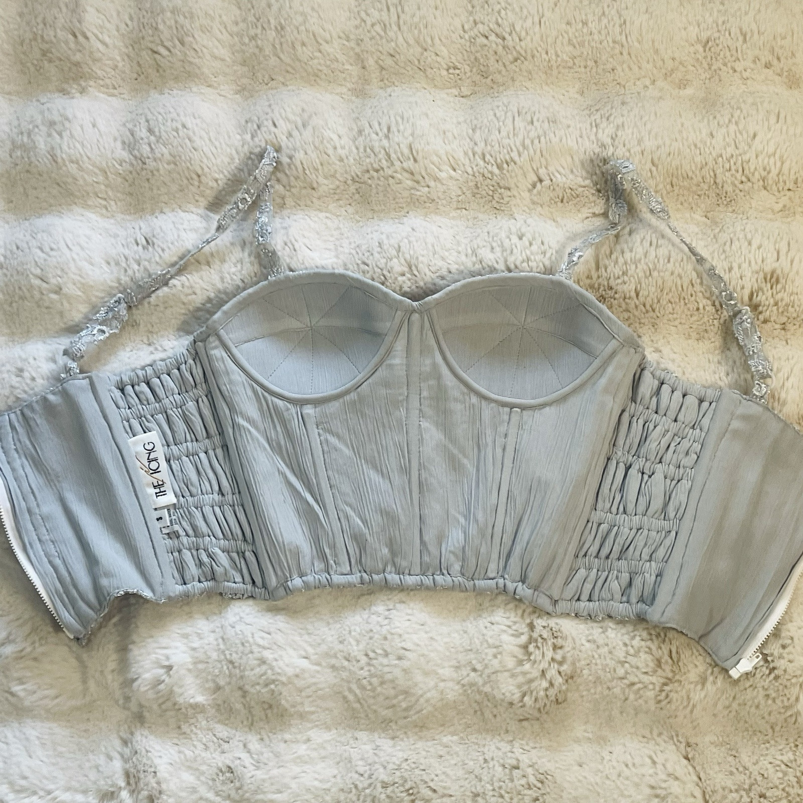 The Icing Vintage 90’s Silver Floral Lace Beaded Bustier Blouse Chic 2 Pc Set