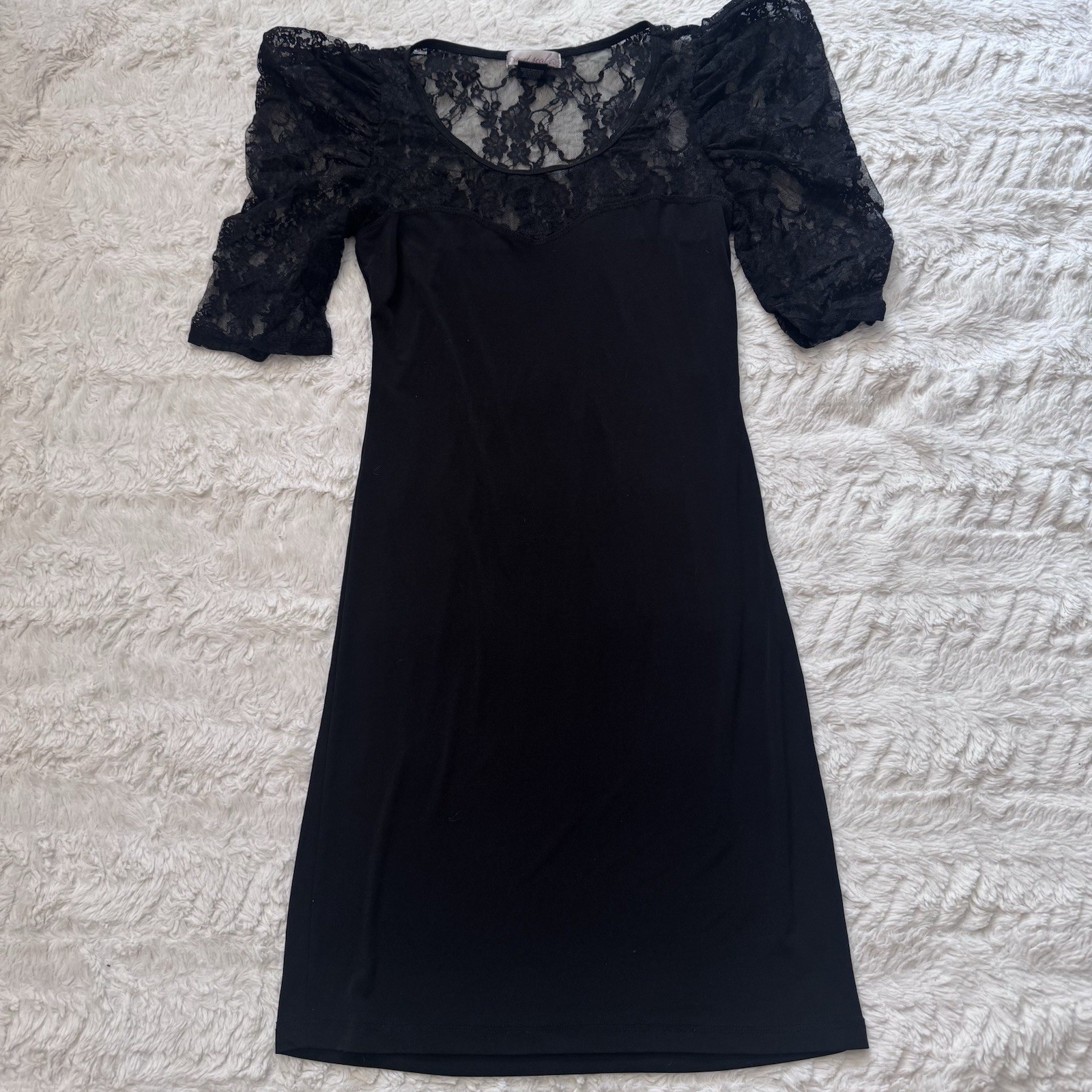 Wet Seal mini Dress Womens Medium Black Whimsigoth Vamp Y2K Puff Sleeve