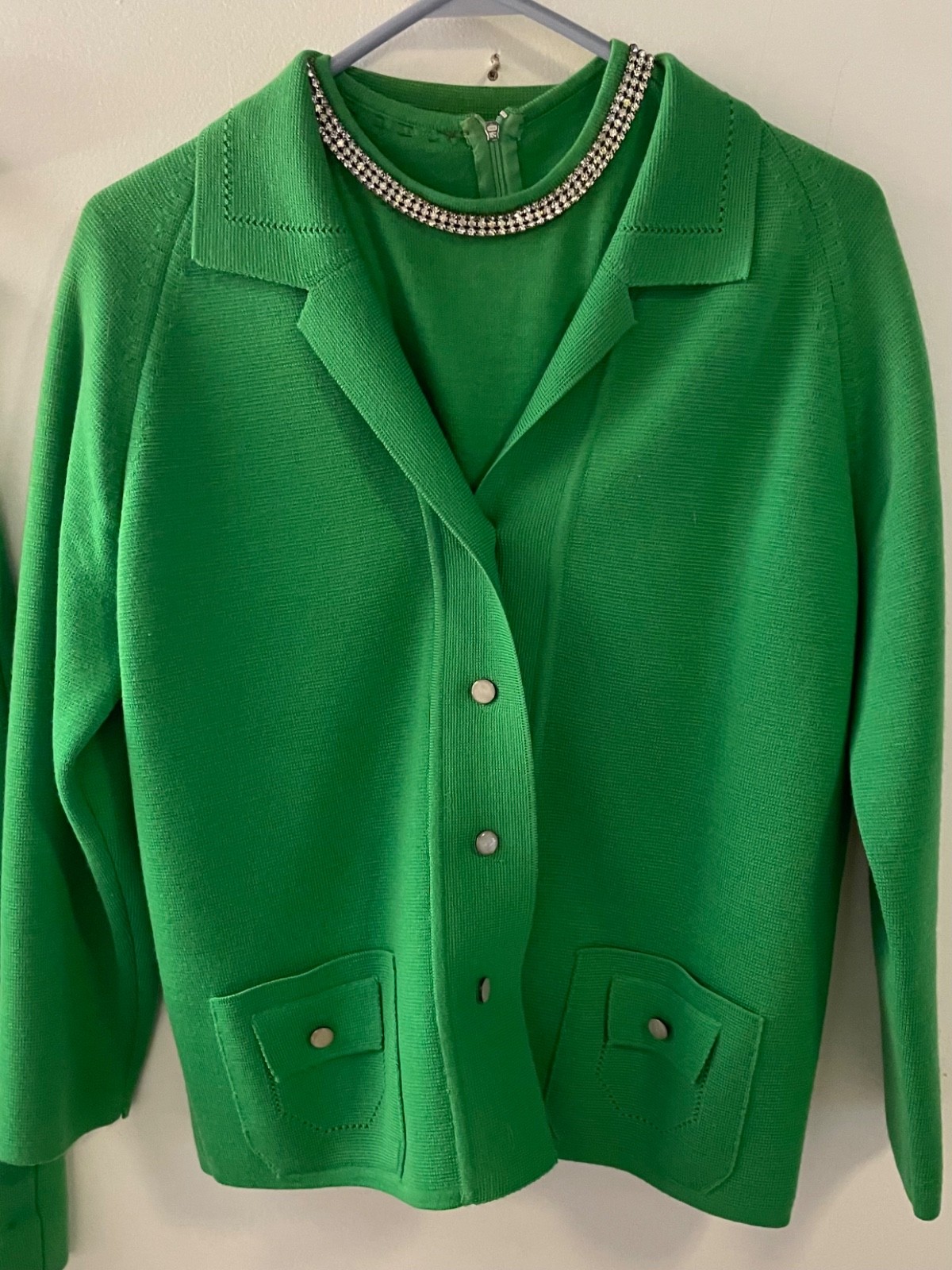 Vintage Gina Teresa 3-piece Mod Style Rhinestone Trimmed knit suit set Medium