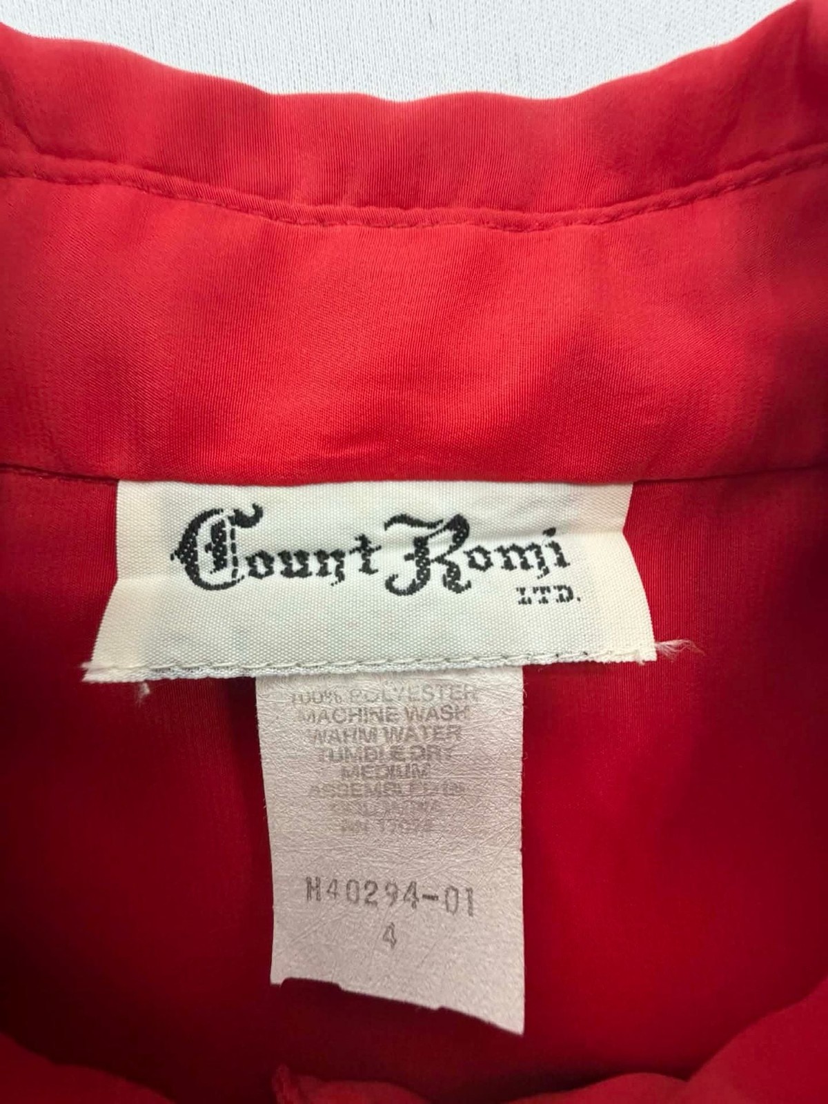 Vintage Count Romi Ltd. Red Pleated Tuxedo Front Button Blouse