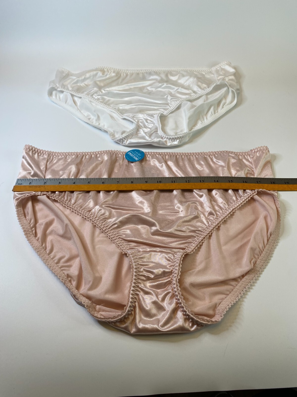 TWO VANITY FAIR Liquid NYLON PANTIES Size 5XL WHITE & PINK Shiny Second Skin 5X
