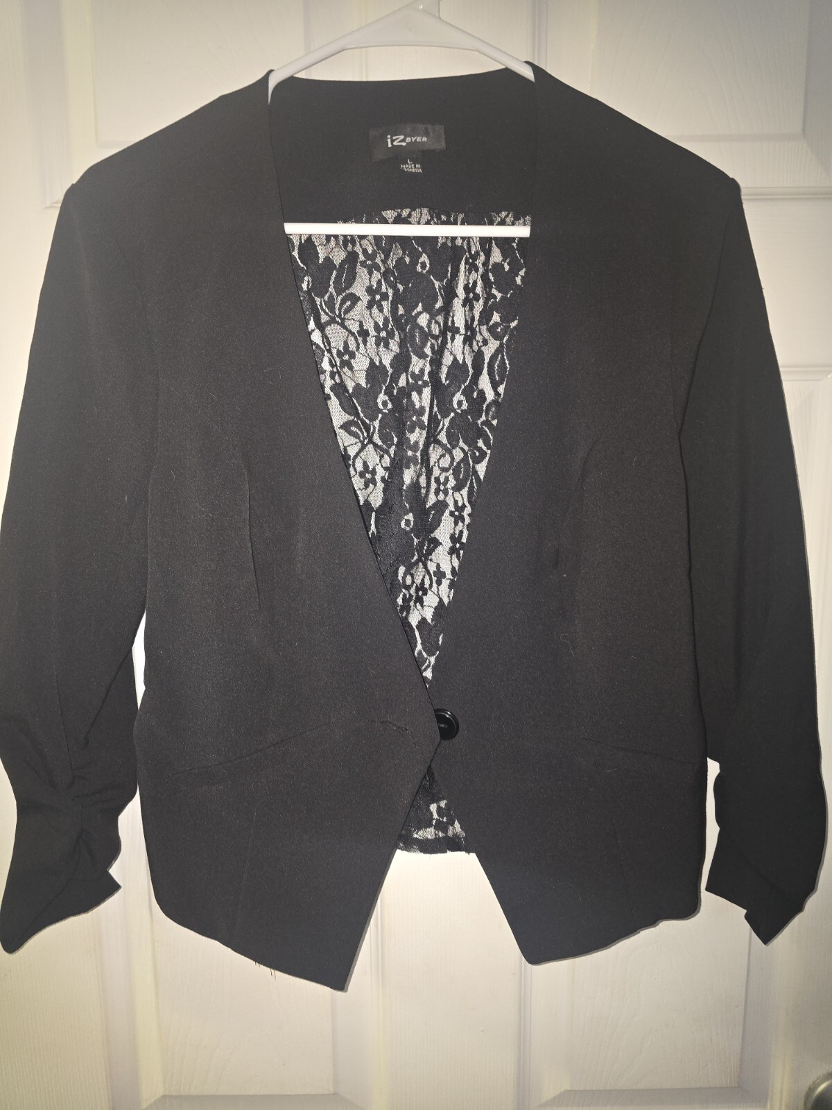 Women’s Beautiful Black „IZ Byer” 3/4 Sleeve Lace Fashion Sexy Blazer Y2K Large
