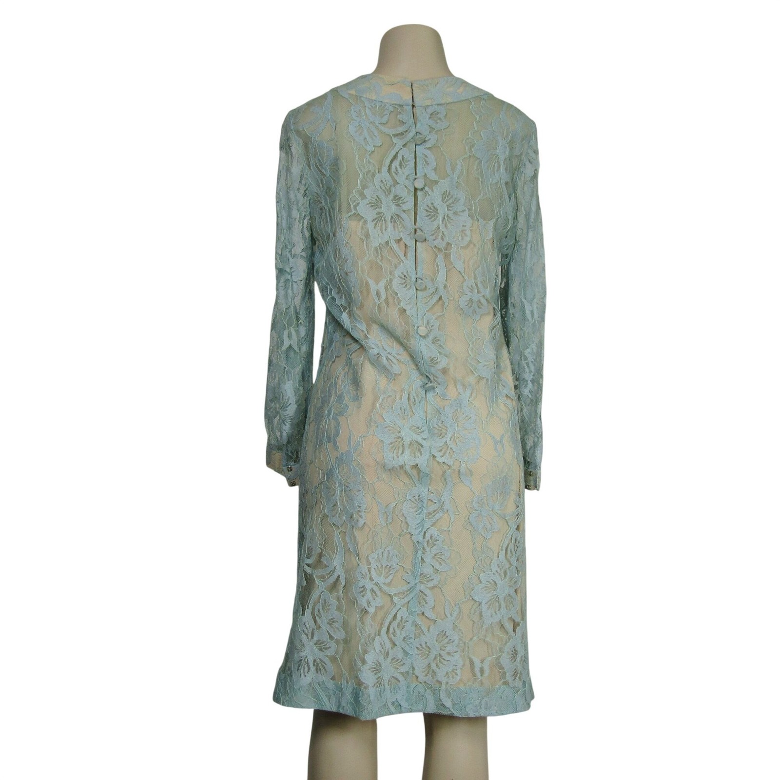 VTG 60s 70s Lace Illusion Shift Party Dress Mad Men MCM Mod Elegant Retro M