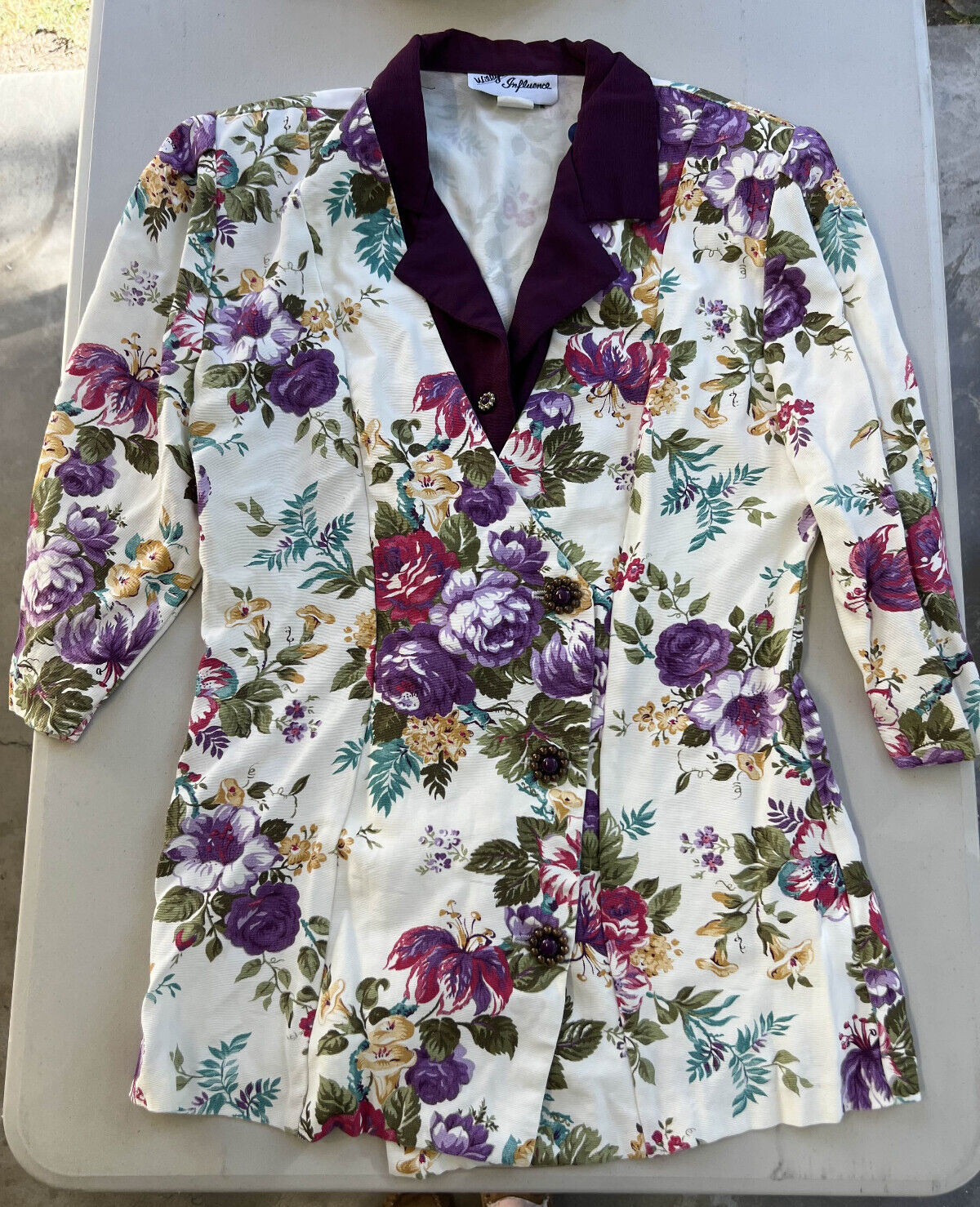 Vintage 80s Willy’s Influence Womens Floral Blouse Shoulder Pads Size 10 USA