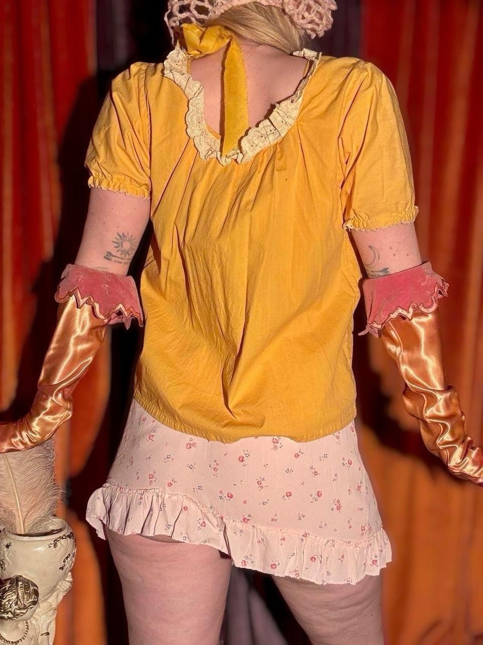Vintage 1970s 100% Cotton Mustard Yellow Western Costume Blouse, Size M