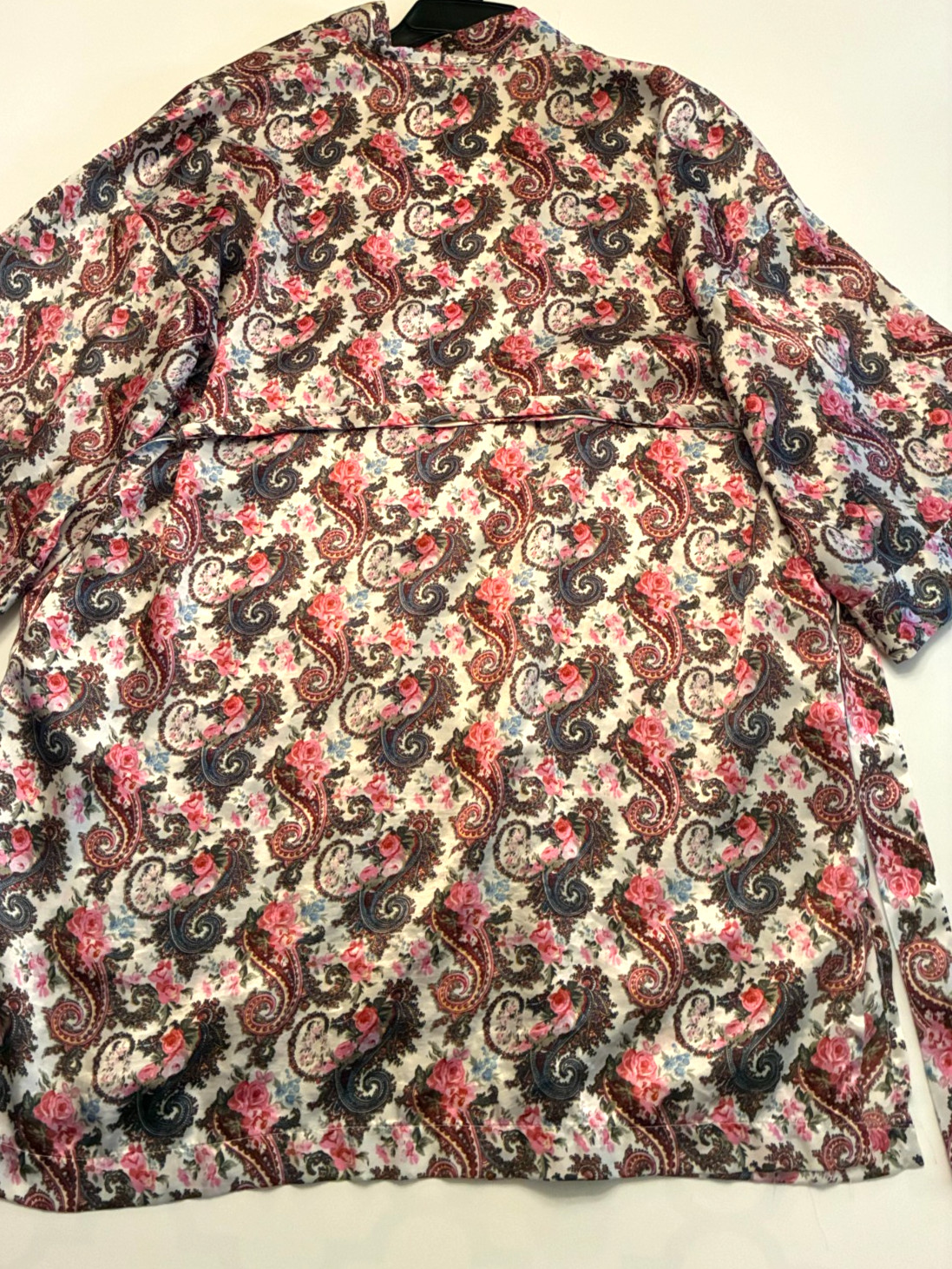 Vintage 80s SEDU PAISLEY SHORT ROBE One Size Large KIMONO Wrap Pink Sash Belted
