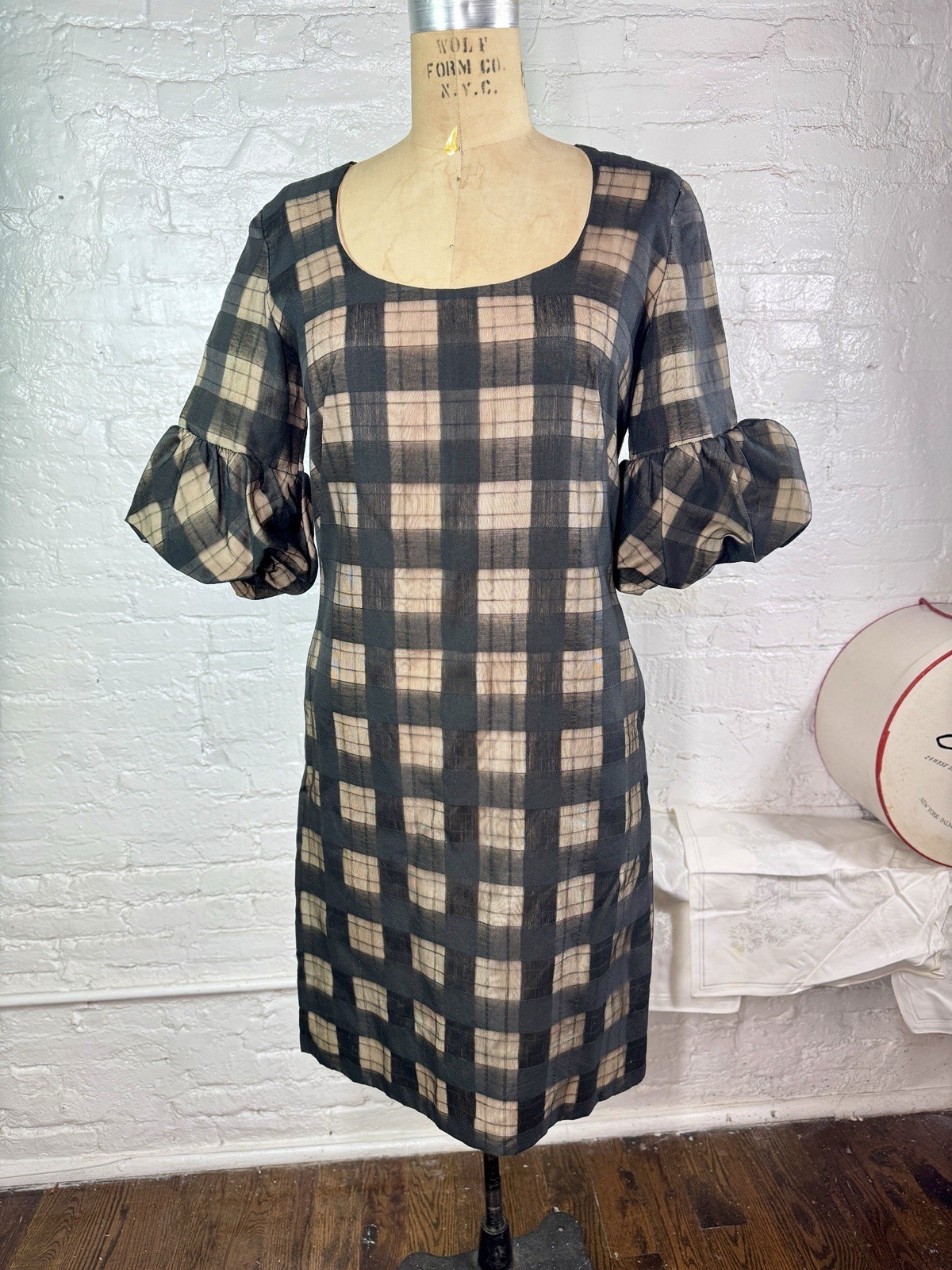 1960s Vintage Black & Nude Illusion Dress w Bubble Cuffs XS Candy Jrs