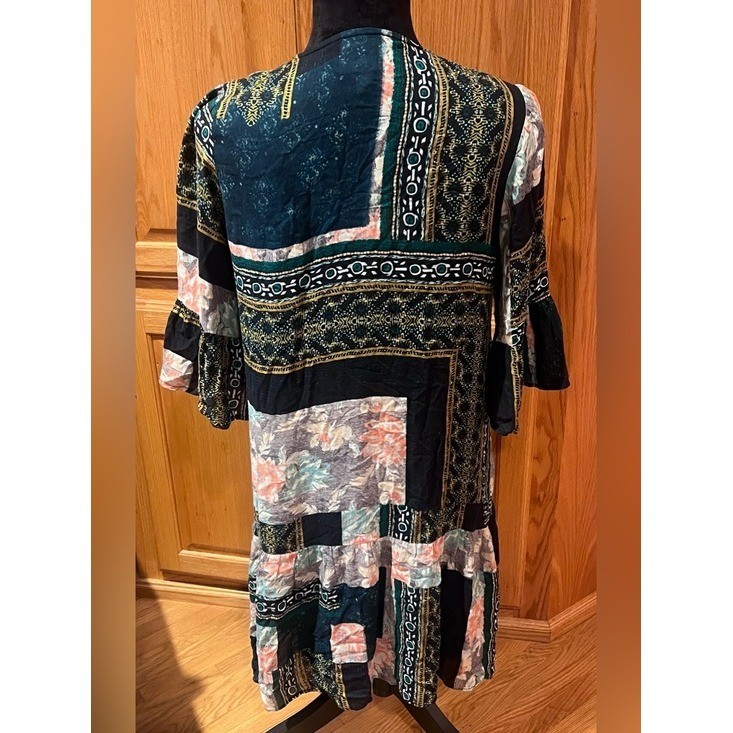 Anthropologie Maeve Patchwork Lace Trim Peasant Mini Dress Tunic Green Size XS