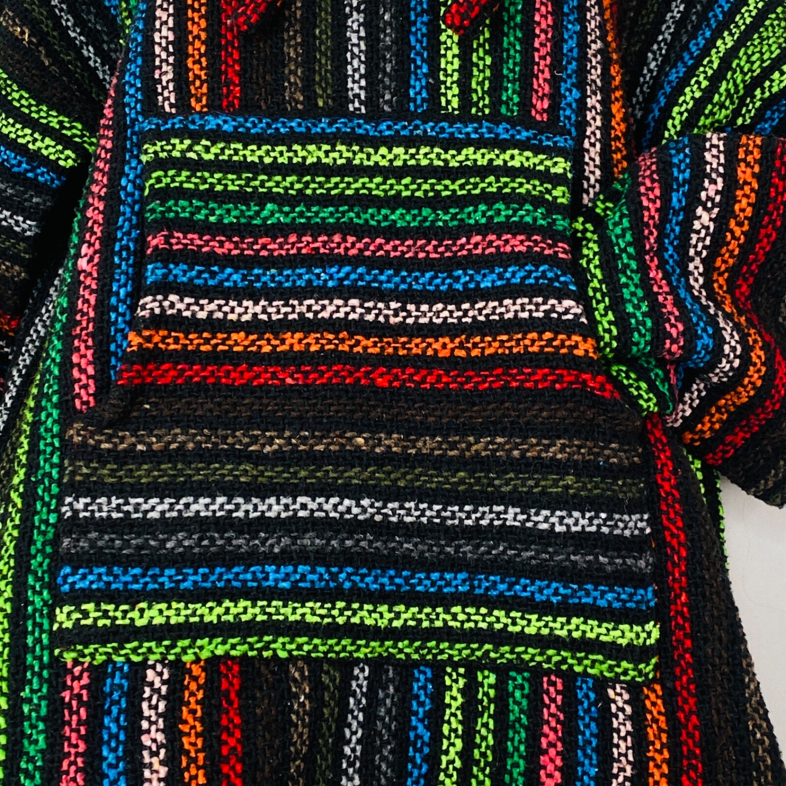 Vintage 1990s rainbow striped hoodie, Mexican rug cotton pocket hood woven M