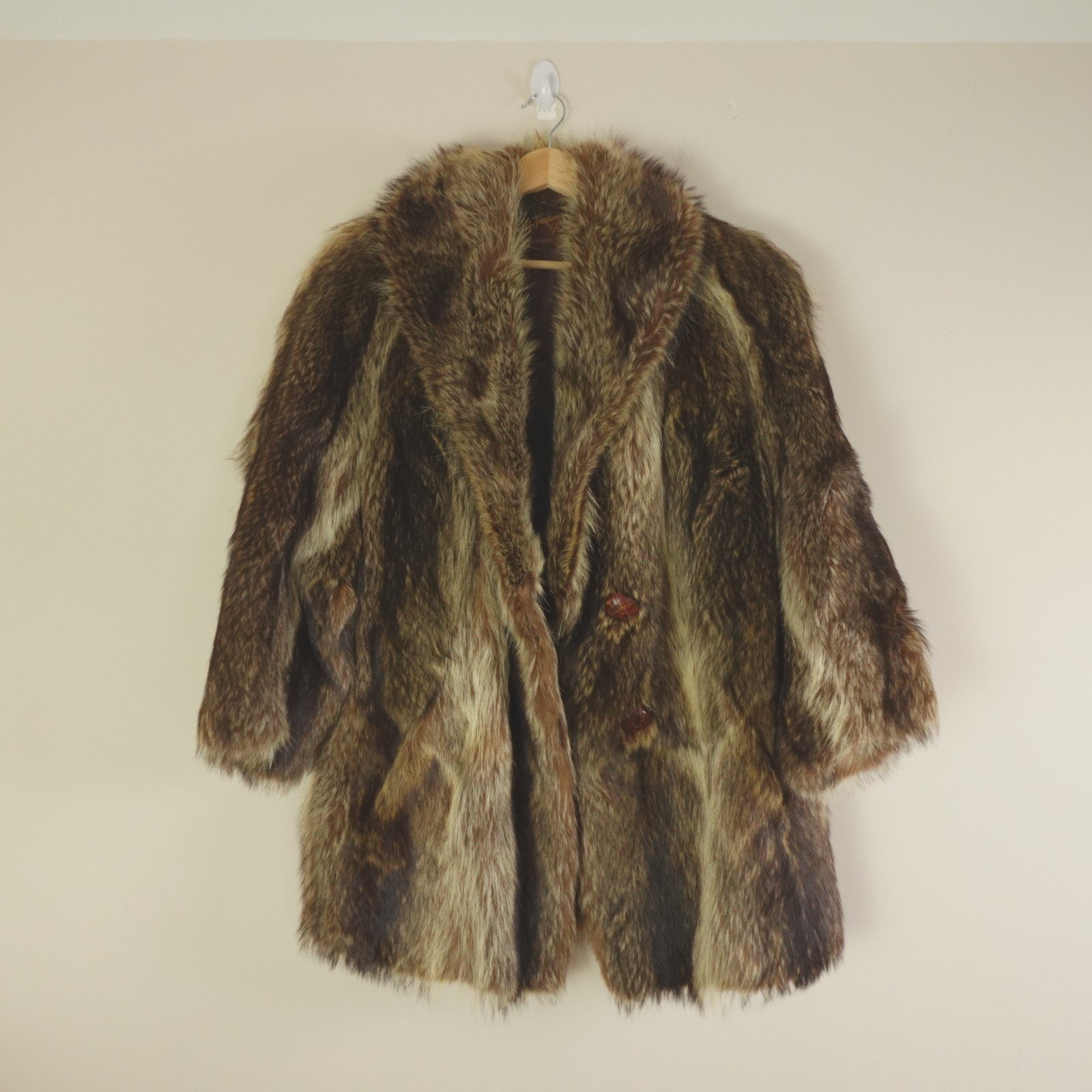 Vintage RM Taylor Co Genuine Raccoon Fur Coat Brown Full Length Women Swing Coat