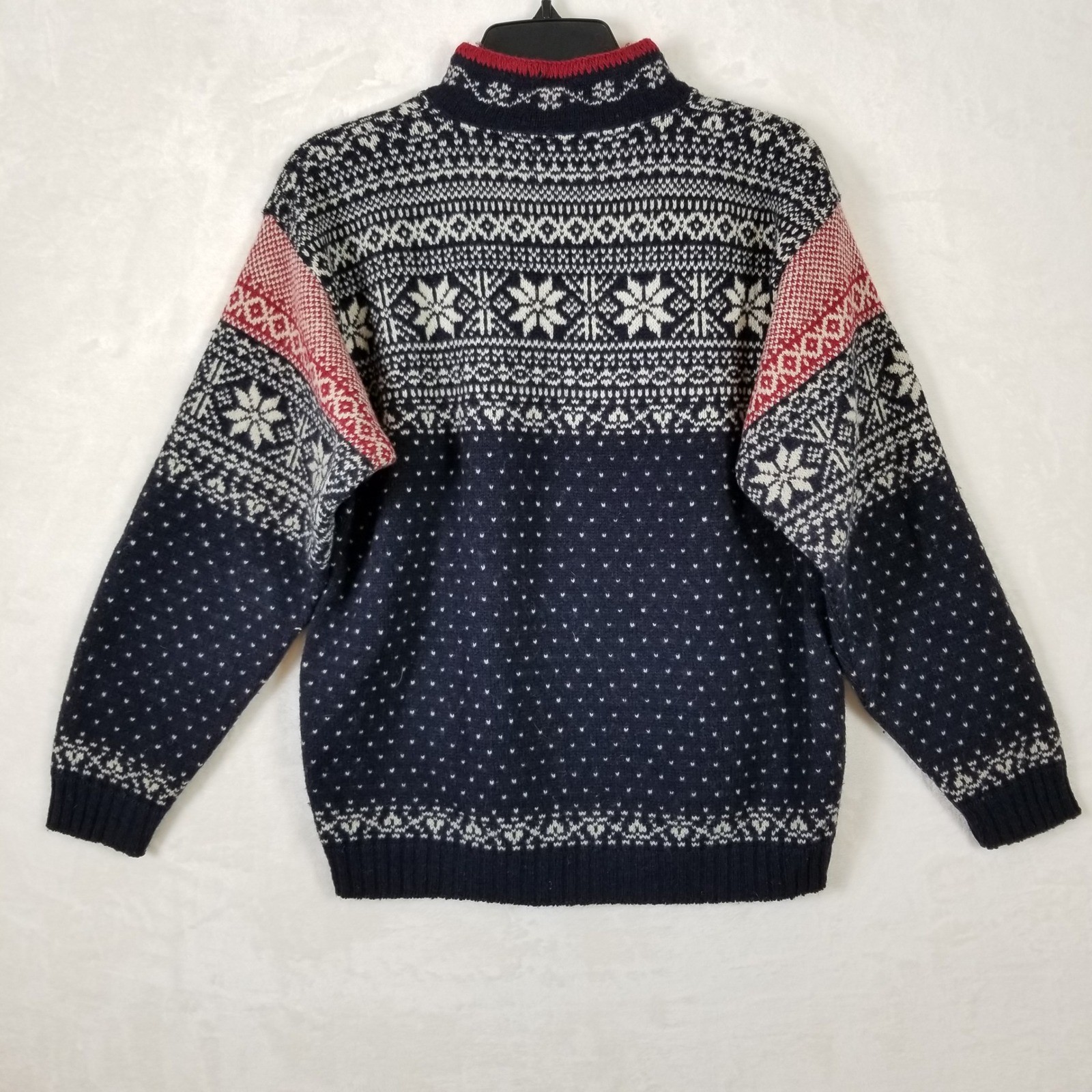 Vintage Alps Nordic Fair Isle Wool Sweater Womens Medium Navy Red Snowflake USA