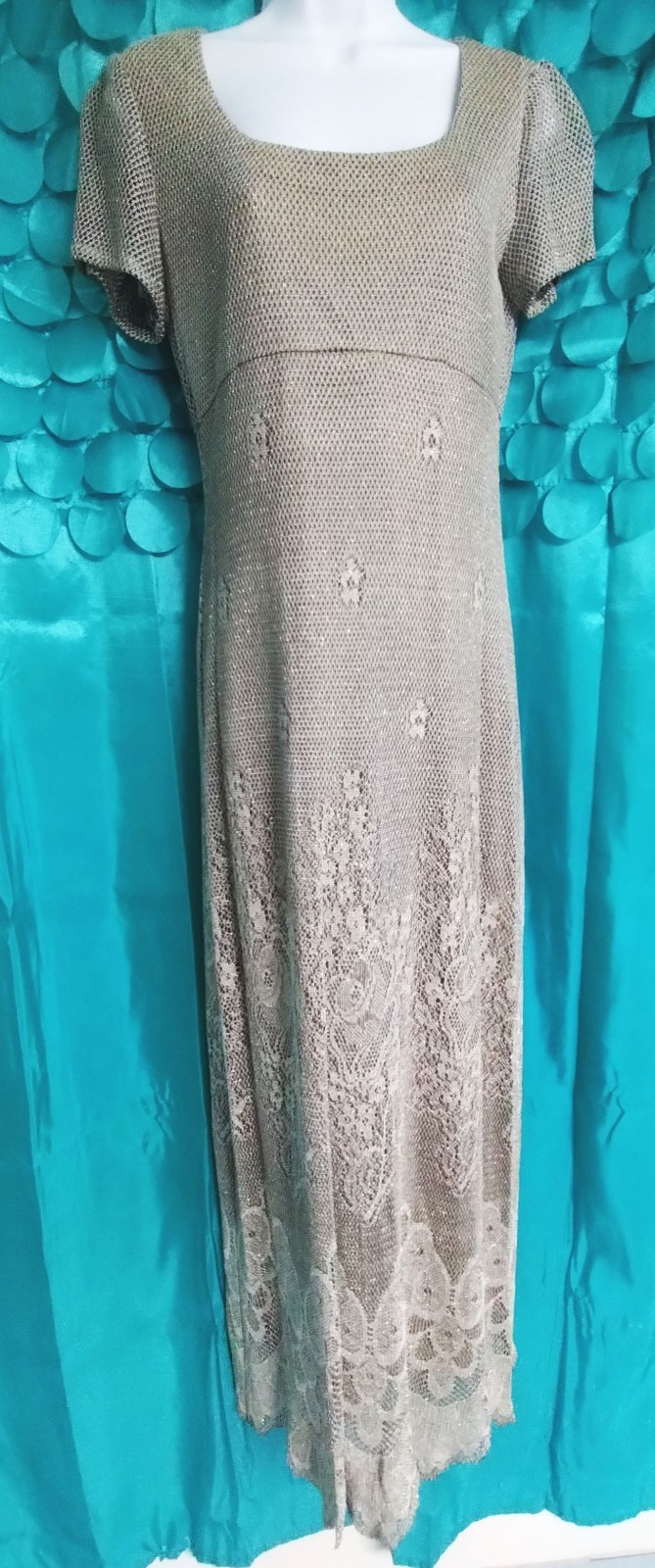 Vintage 1980s Jessica Howard Formal Lace Dress Gold Thread Size 8 (Today Size 4)