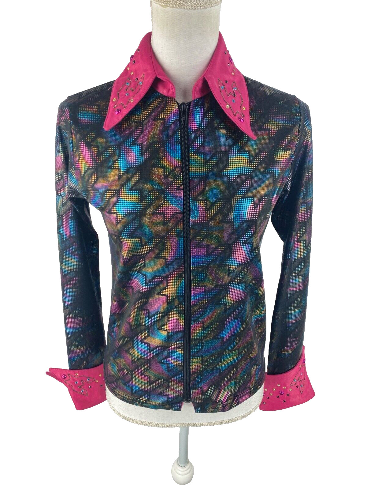 1849 Authentic Ranchwear Vtg 80s Western Zip Jacket Embellished Iridescent Disco