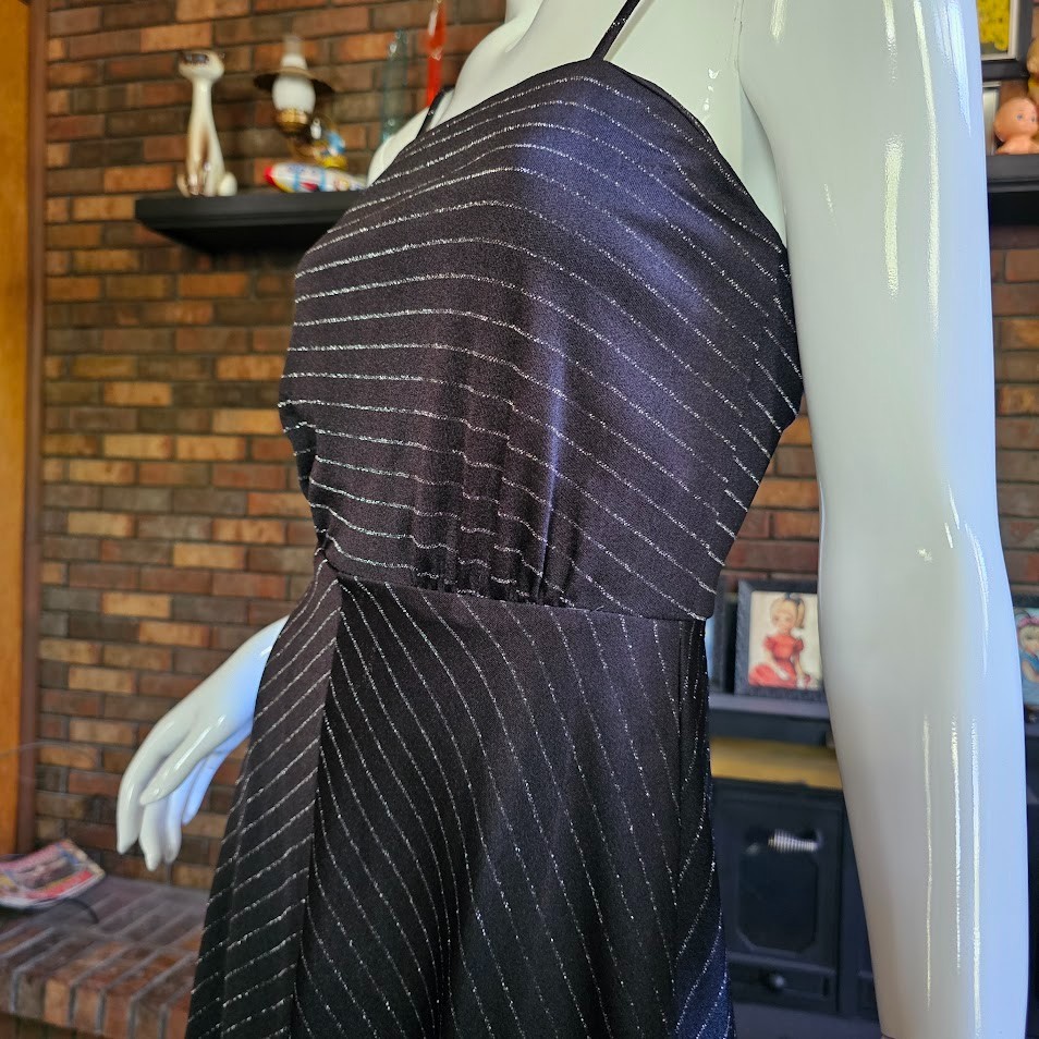 Vtg 70s Disco Dancing Chevron Glitter Stripe Studio 54 Party Swing Dress XS/S