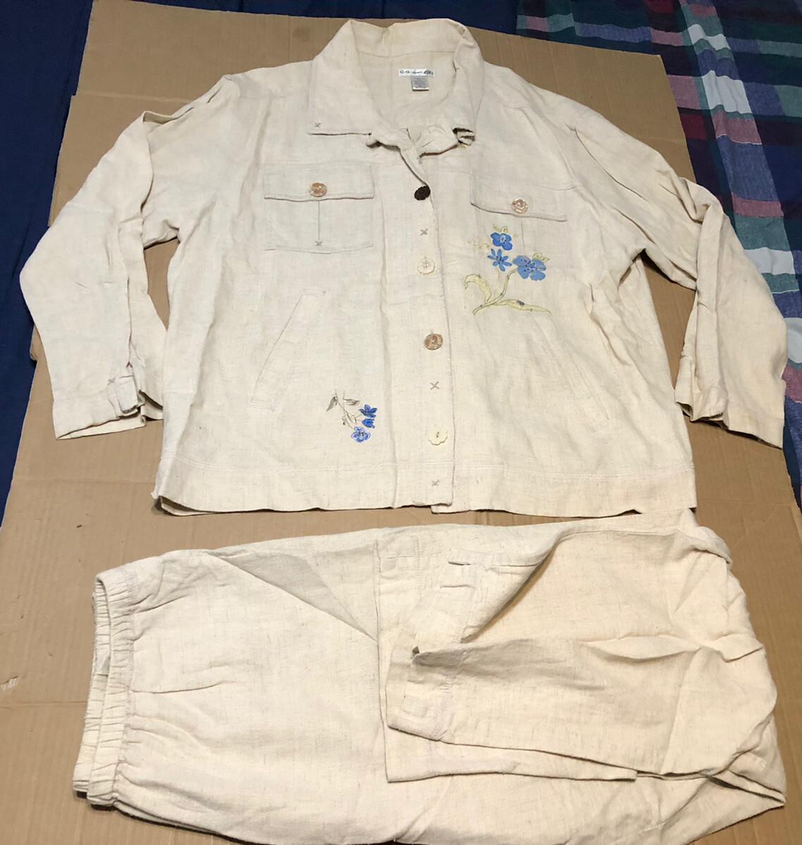 Vintage CA SPORT Womens 2 Pc Top & Pants Set – Linen Blend – Top XL Pants L