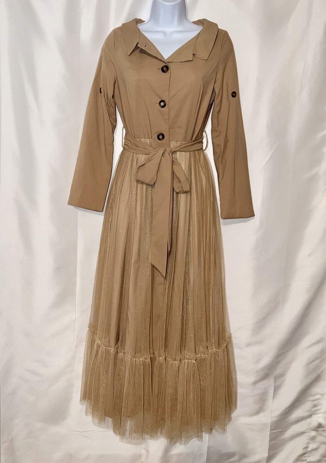 Vintage Queen Family Studio Trench Coat Midi Dress Tan – Child M – X-Small Adult