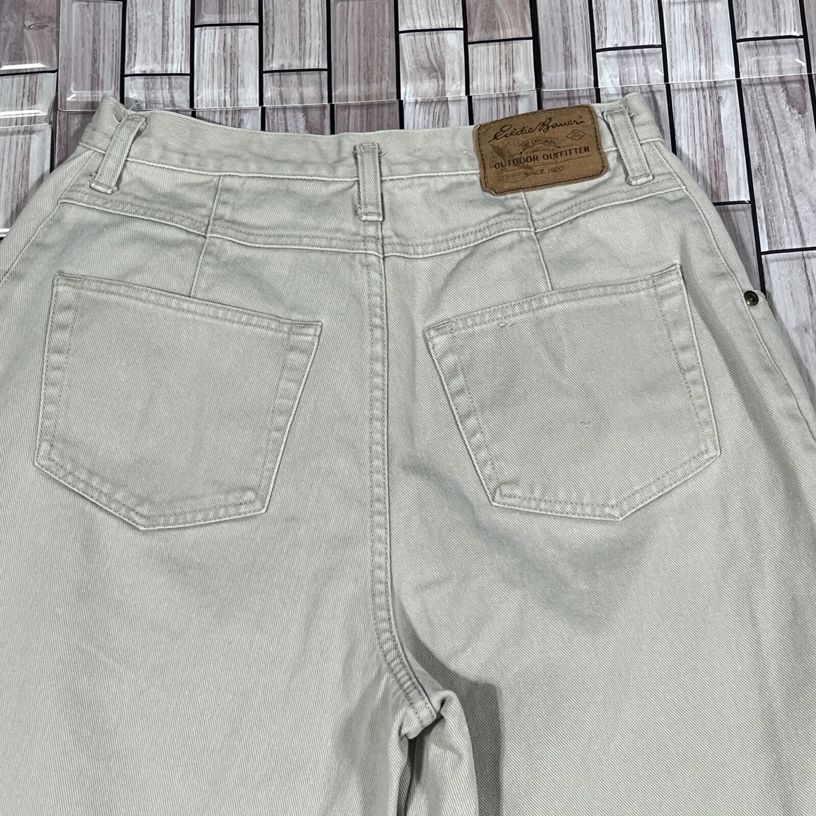 Y2K Eddie Bauer womens 2 Tall hight waisted pleated front denim beige Cotton VTG