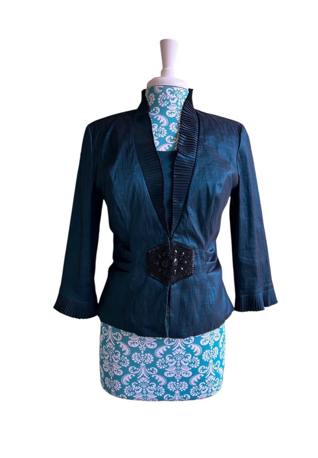Carol Lin JR Nites Teal Jacket Top Camisole SET Evening Glam Holiday Christmas