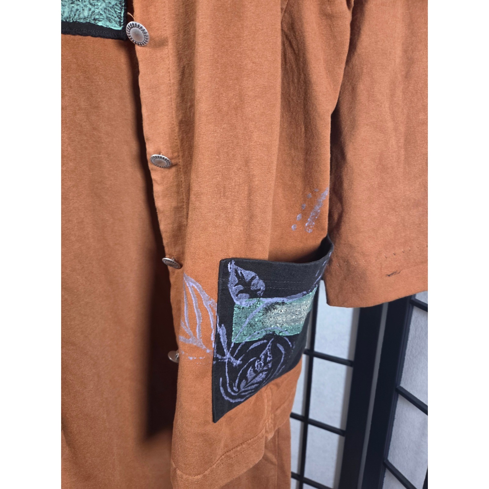 Vtg Blue Cactus Womens Small Rust Cotton 2pc Dress Vest Set Southwestern Boho