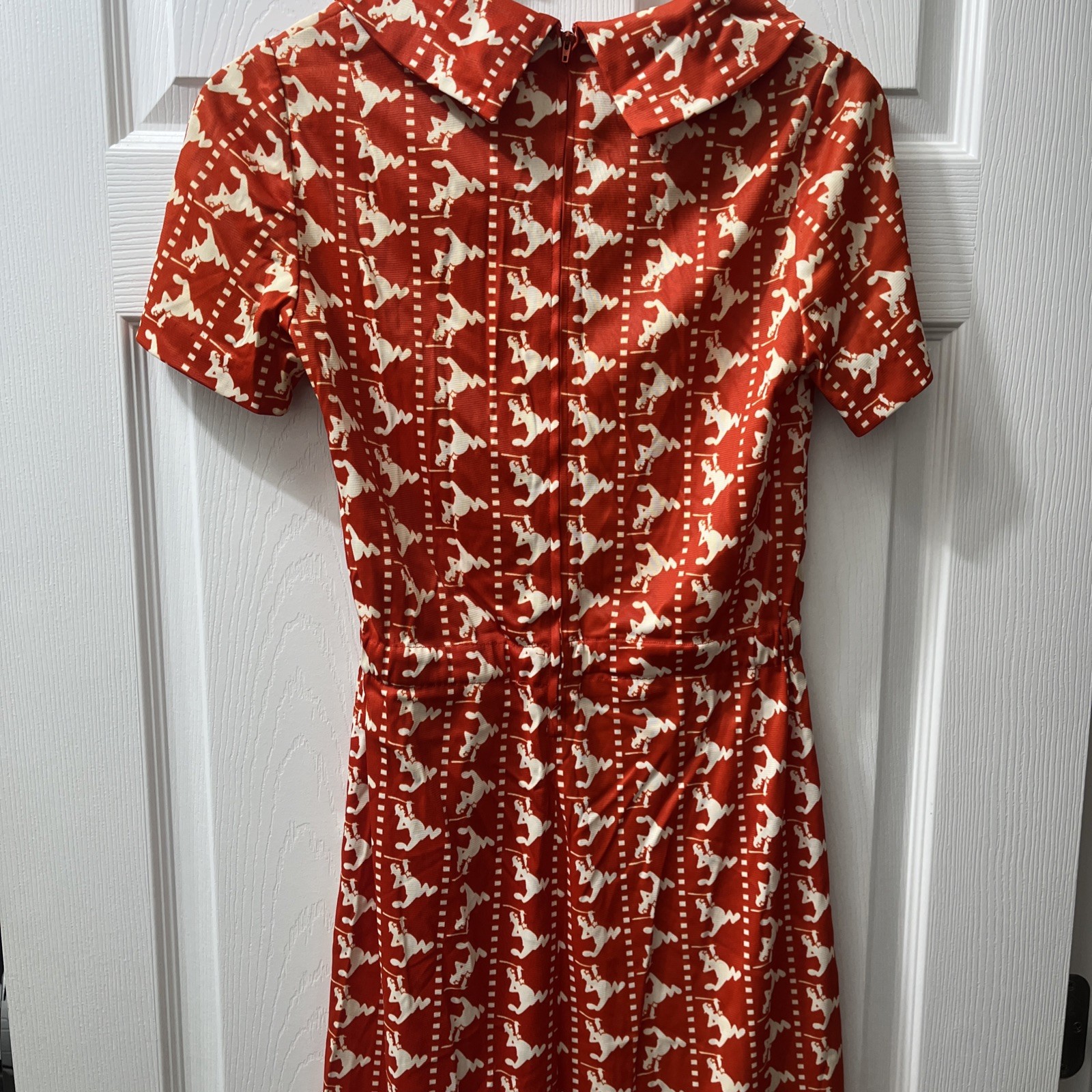 Vintage 1970s Police Novelty Print Dress Orange/Red White Cop Bobby Double Knit