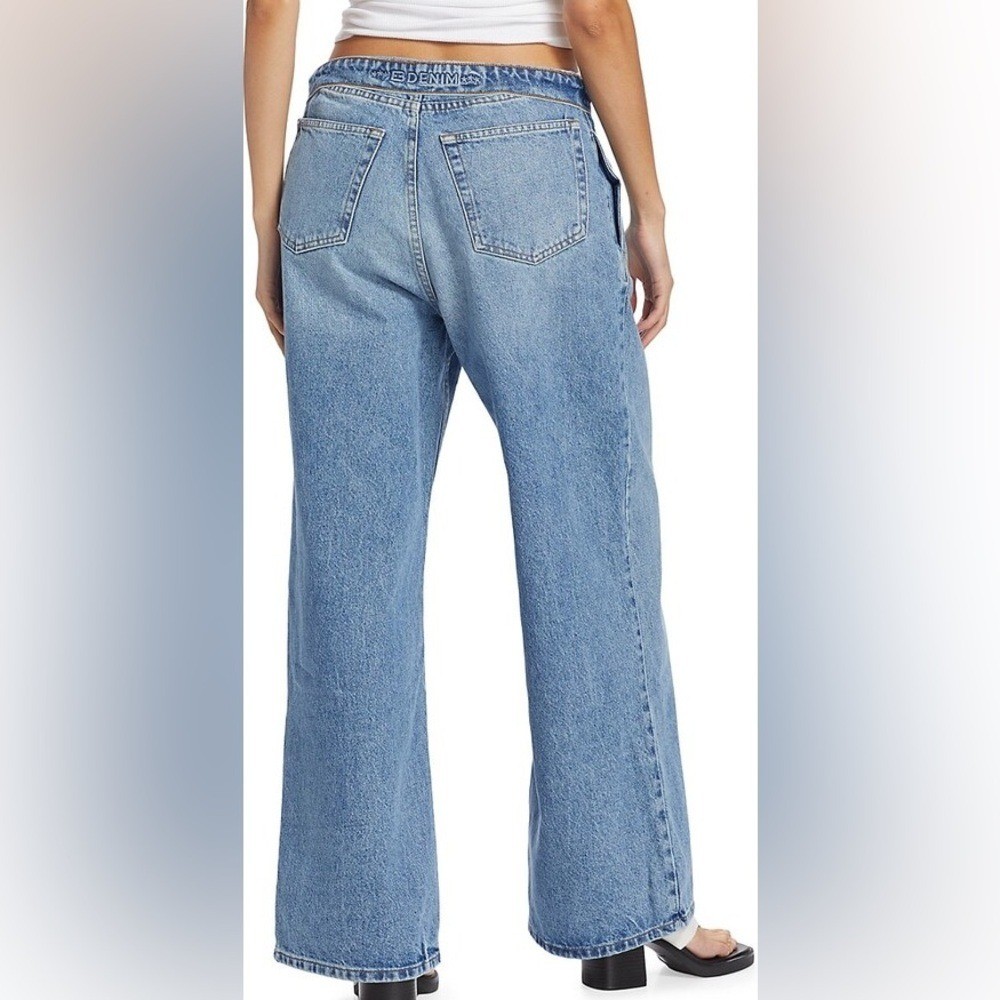 EB Denim Fold Over Waist Wide Leg Jeans street style USA actual sz 28 grunge
