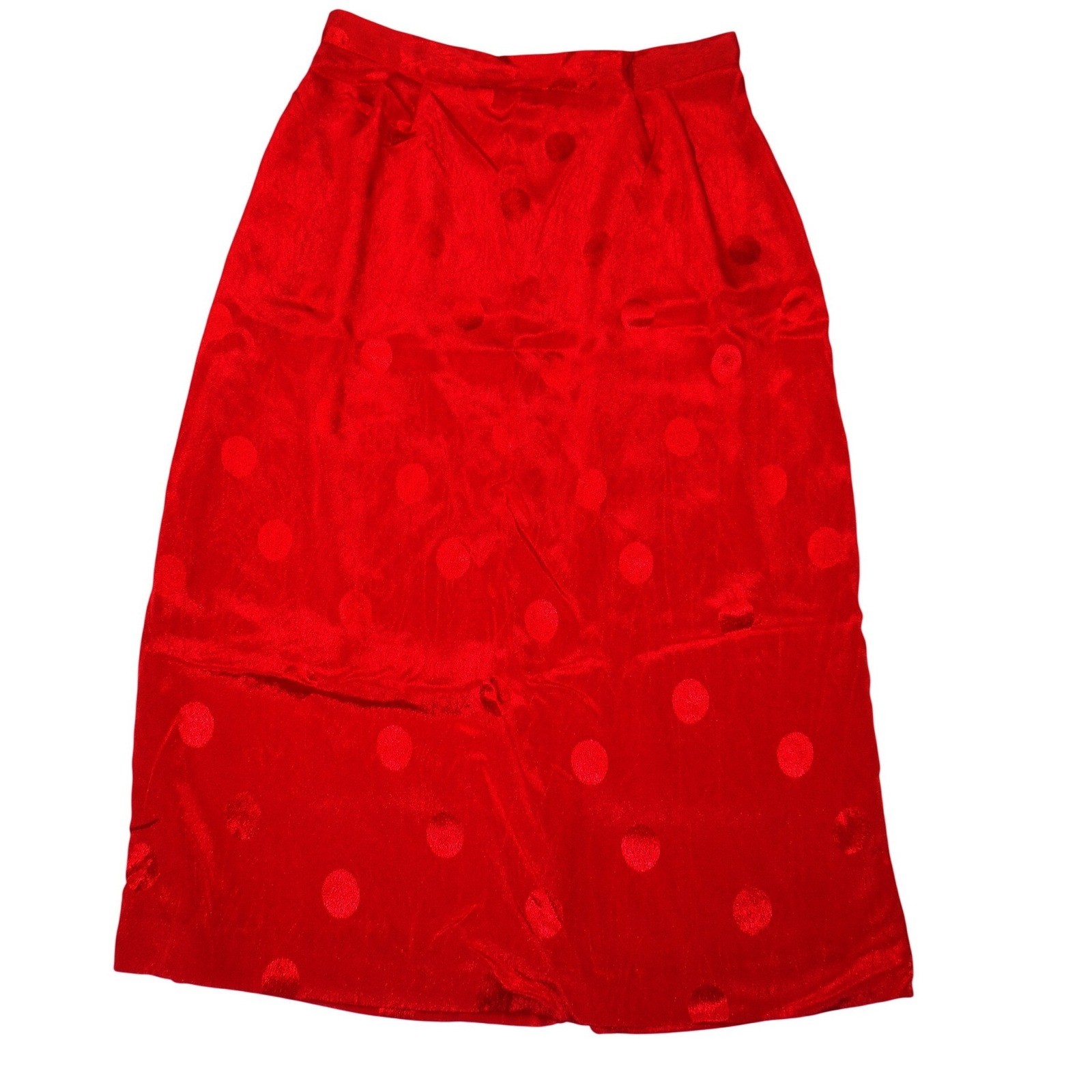 Vintage Galina Red Satin Polka Dot Jacquard Top and Midi Skirt Set Size 10