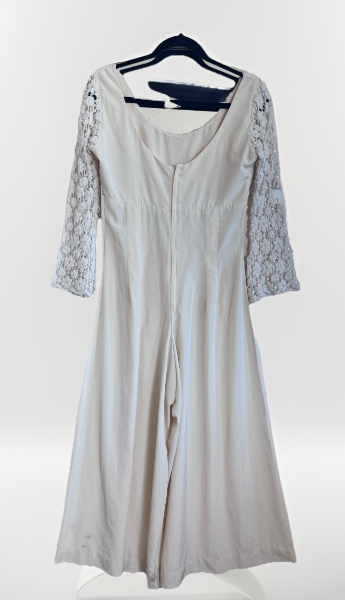 Vintage 70s Halo Sport Fashions Crochet Lace Beige Hippie Boho Jumpsuit Romper