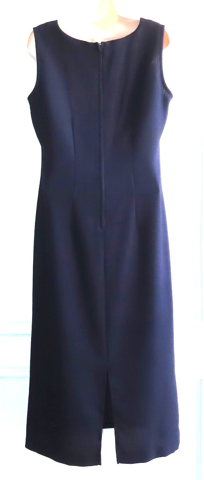 Vtg Miss Dorby 2-Pc Dress Suit Short-Sleeve Jacket & Sheath Maxi Dress, Navy 10P
