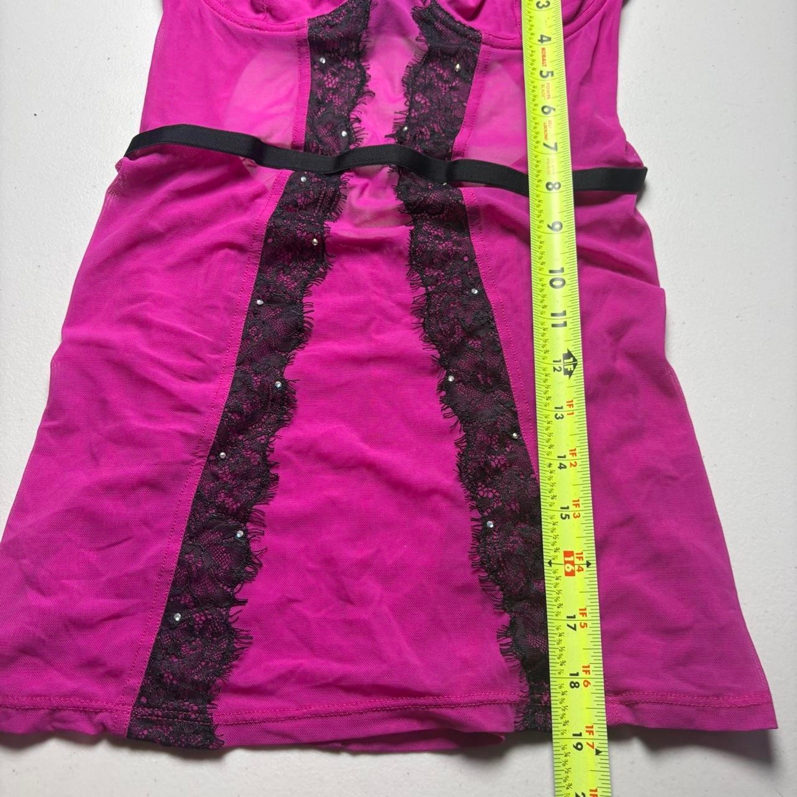 Y2K Frederick’s of Hollywood Pink & Black Mesh Lace Babydoll Chemise