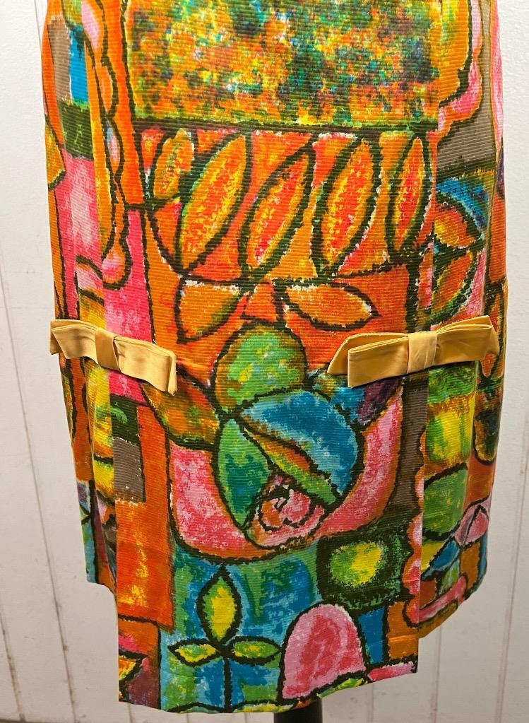 Vintage 1960s Floral Watercolor Art Fitted Dress sz XS by Rafaela Modas