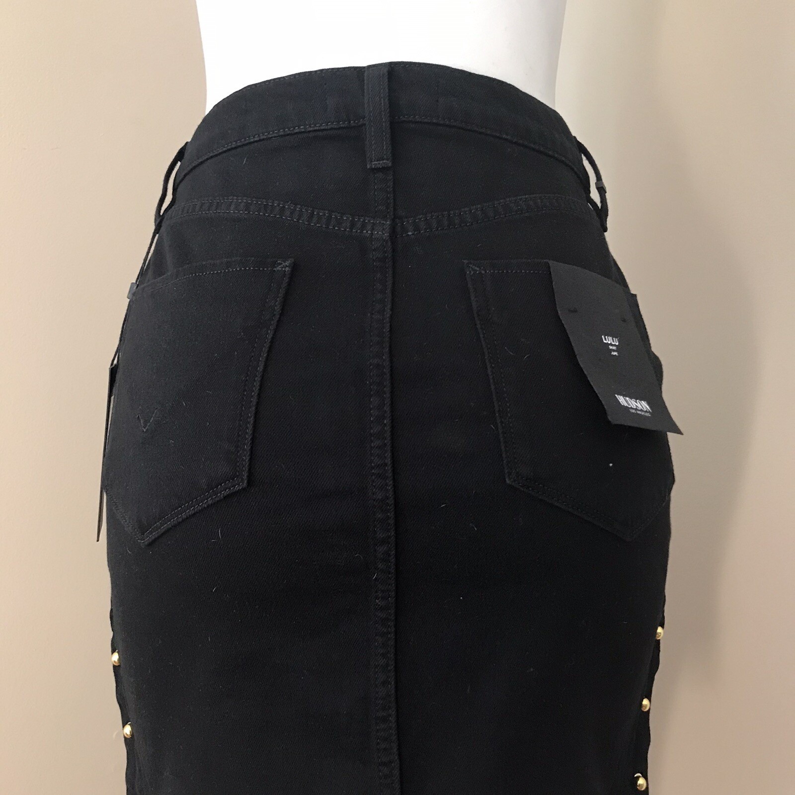 Hudson Women’s Gold Pierced Stretch Black Denim Skirt Sz 27 Urban Night NWT $225