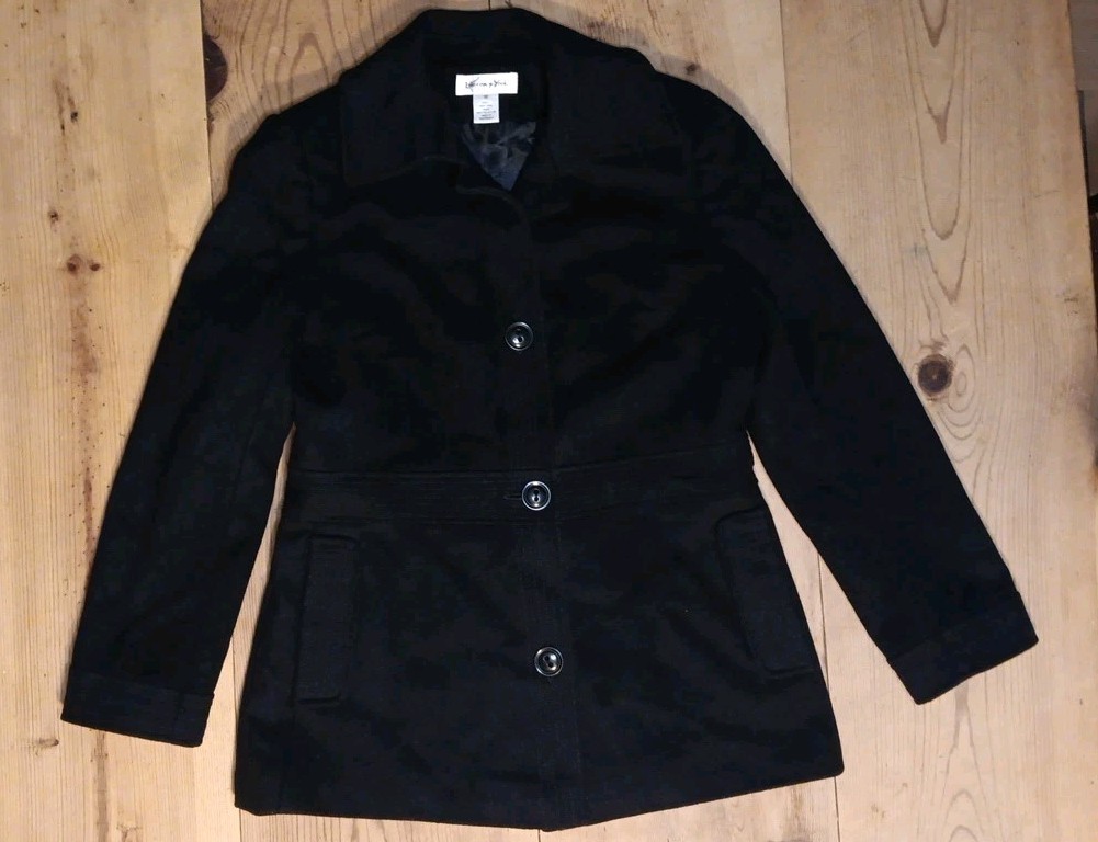 VTG Preston & York Womens 10 Peacoat Black 100% Wool Lined Pockets Winter