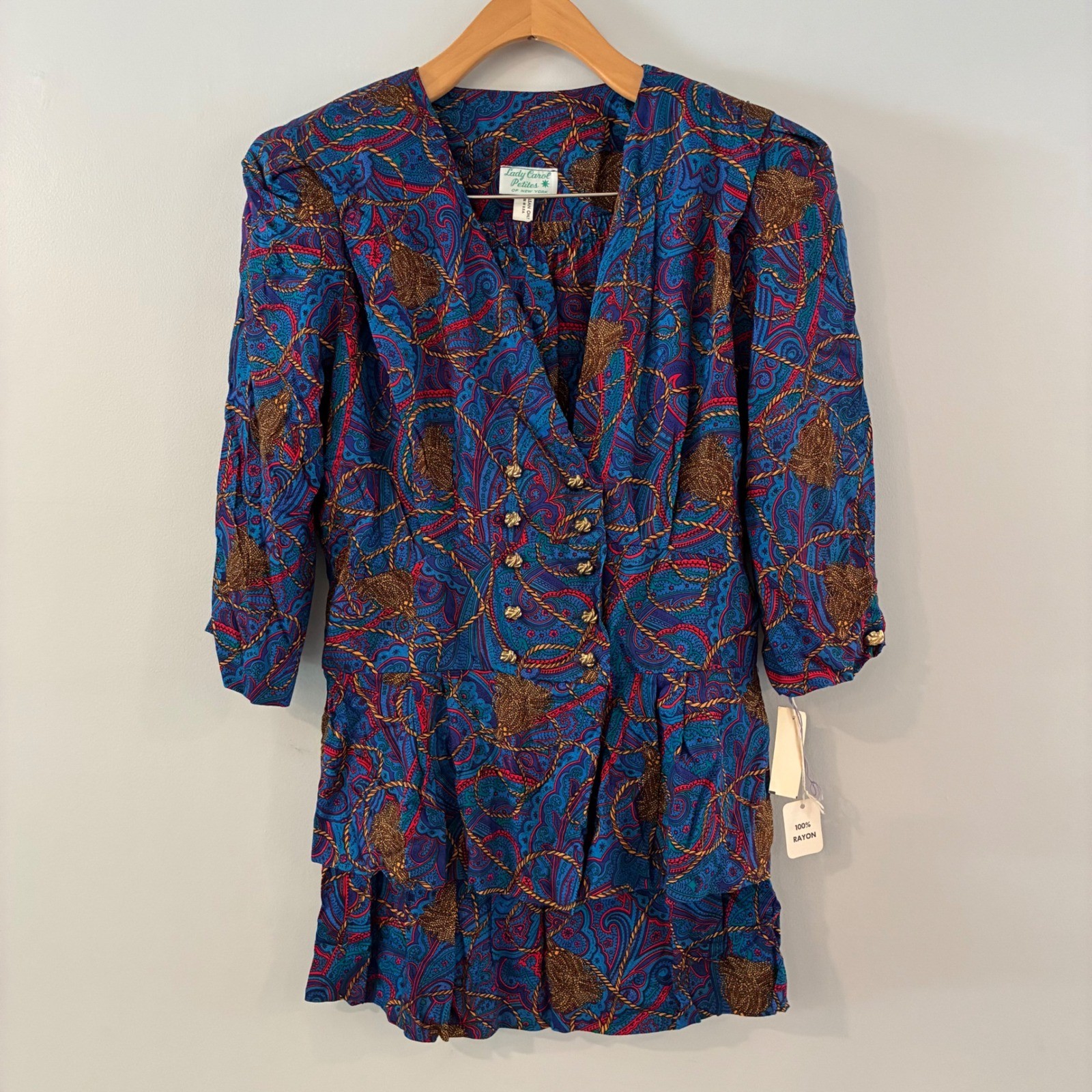 Vtg NWT Lady Carol Petites Top/Skirt 14P Paisley Nautical Rope Tier Retro Office