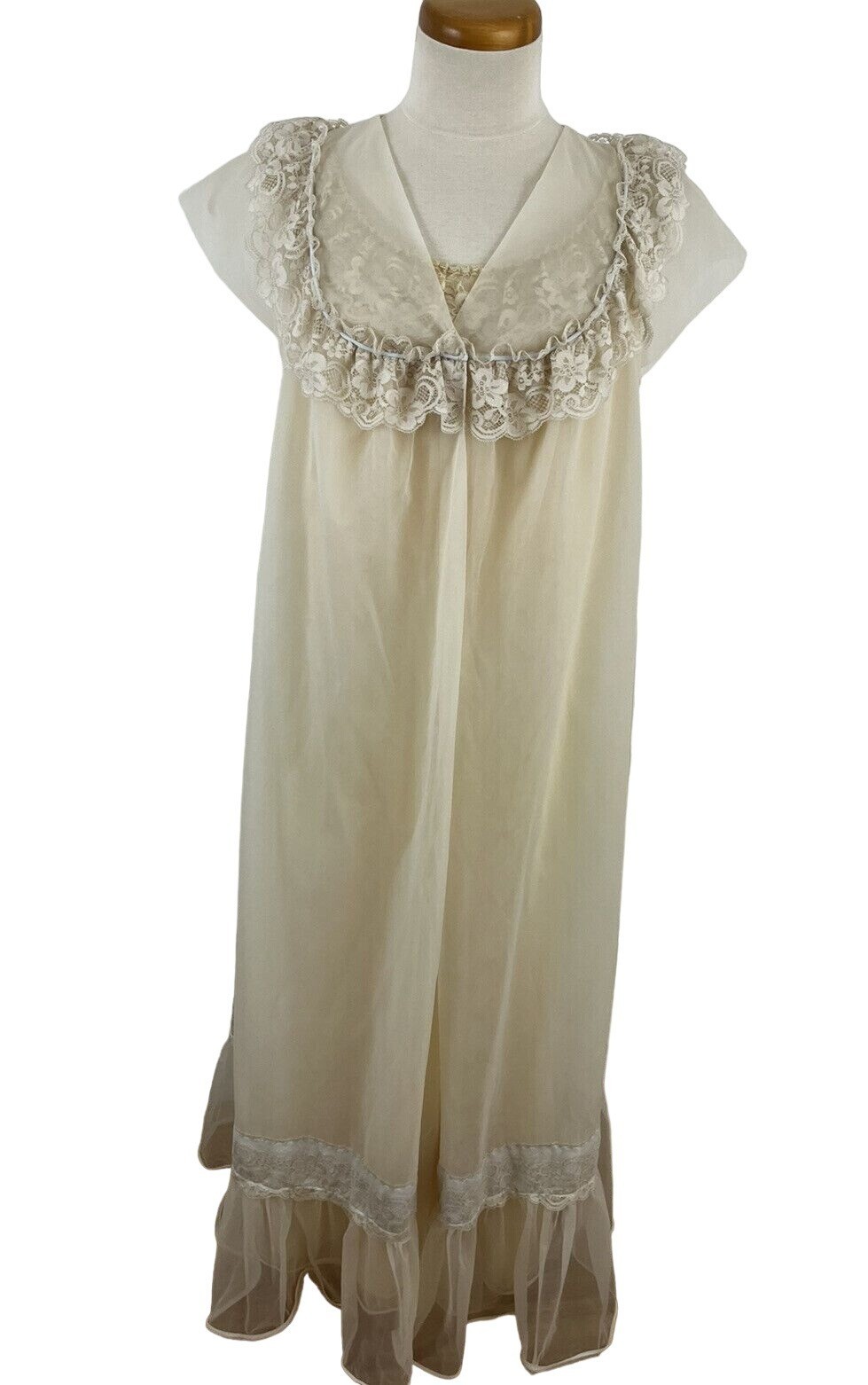 Vintage Shadowline Women’s M Nightgown & Robe Peignoir Set Nylon Chiffon
